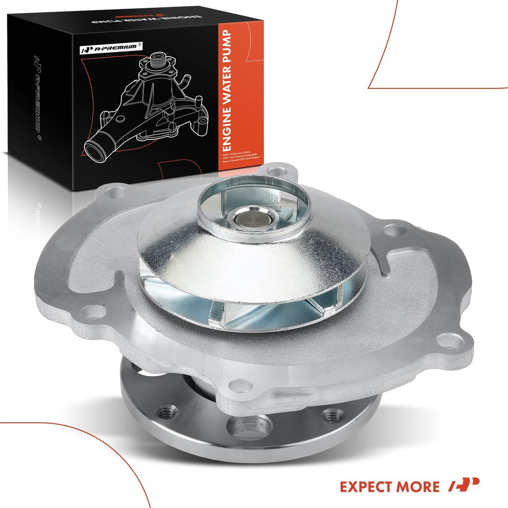 A-Premium water pump w gasket one-year warranty badge visible