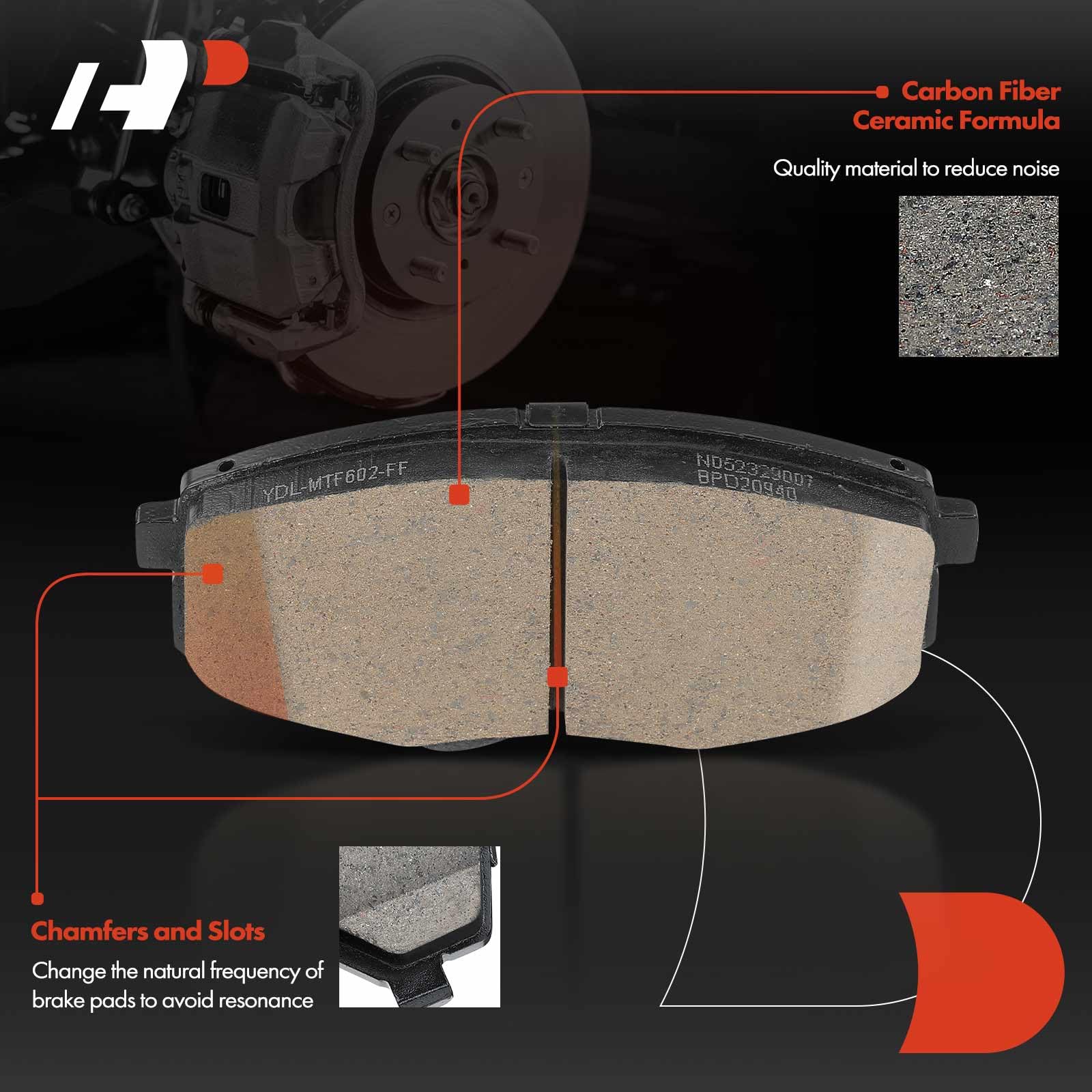 A-Premium wear sensor closeup on front ceramic brake pads.