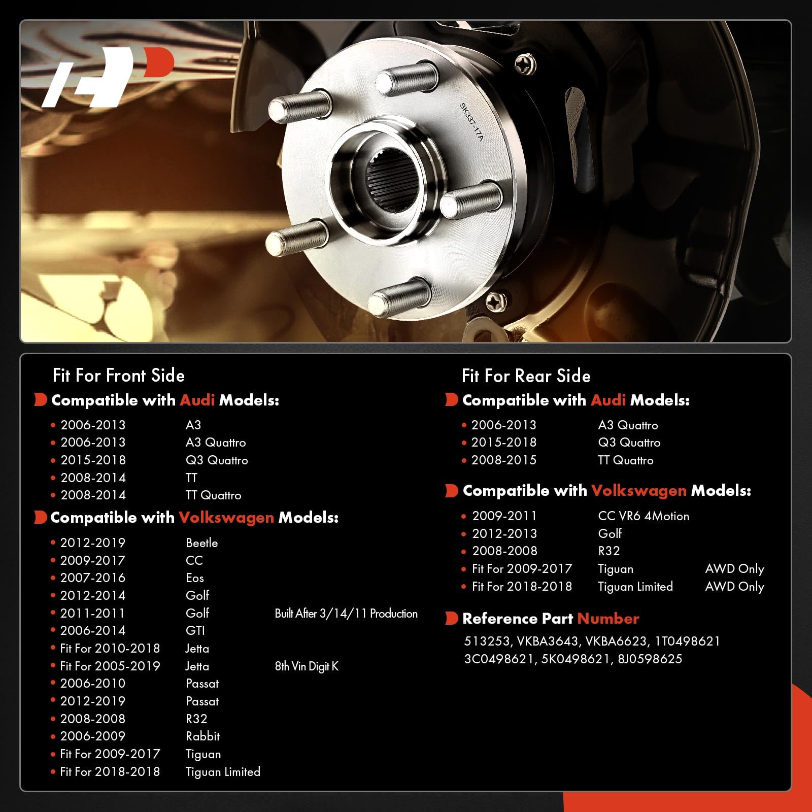 A-Premium wheel bearing and hub rear side fitment supports AWD reliability