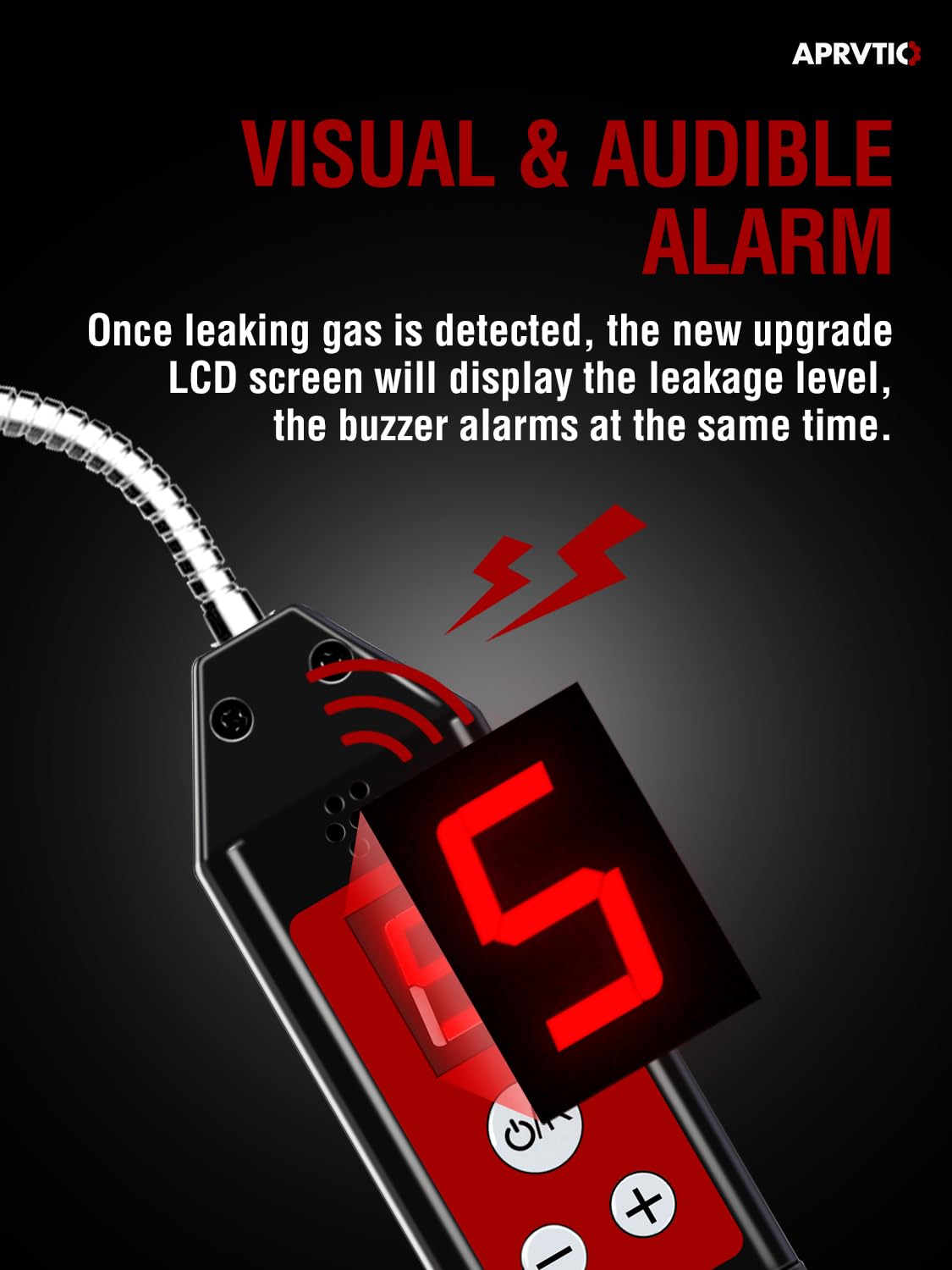 Aprvtio WJL-6000PRO flexible probe reaches hard-to-access leaks behind components.
