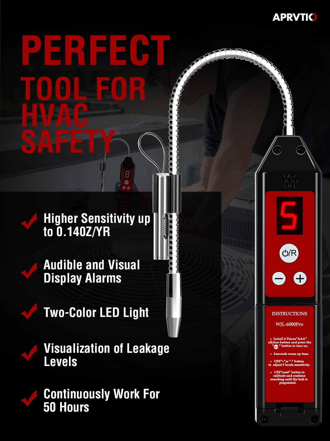 Aprvtio WJL-6000PRO LED and UV light aid leak verification in dim garages.