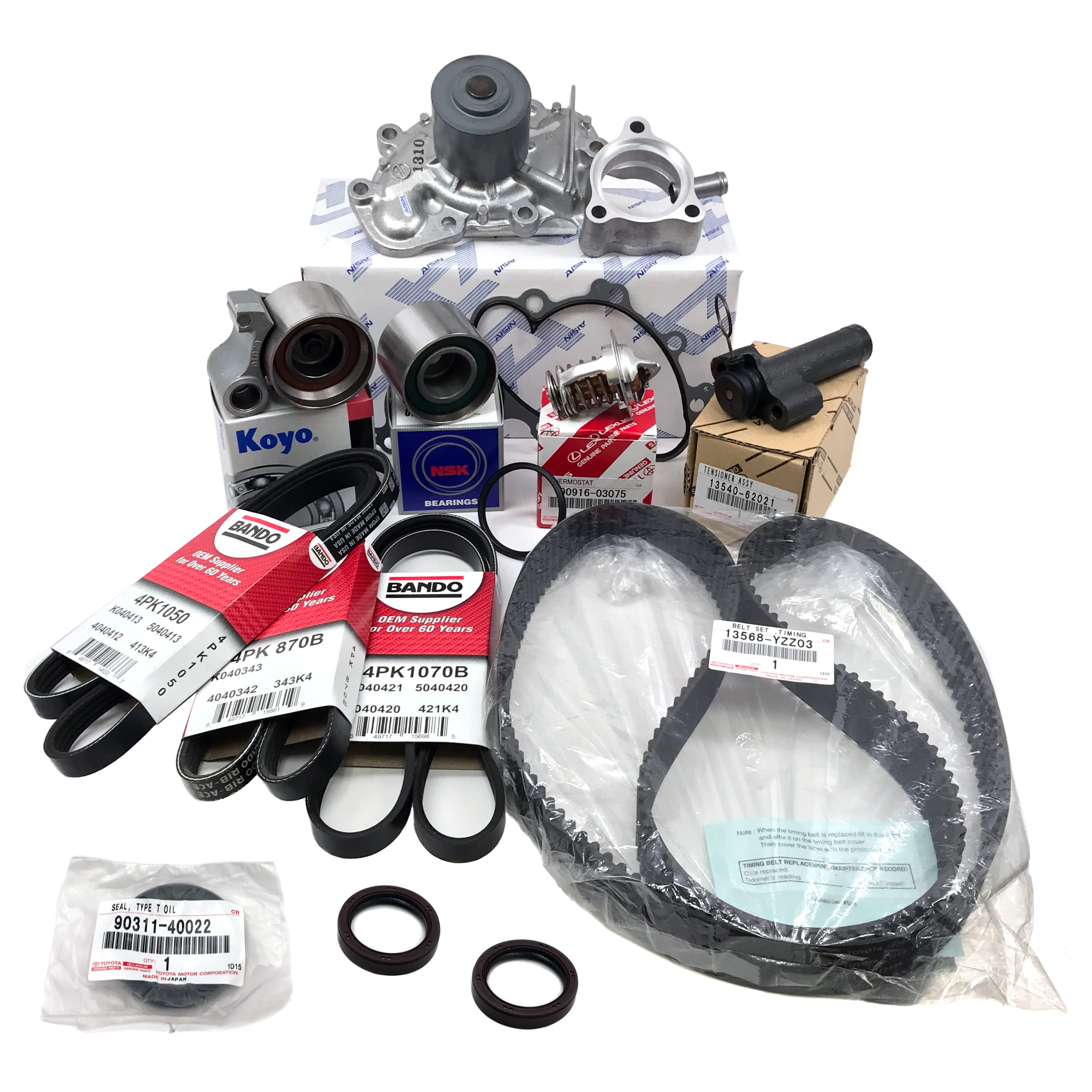 APSG timing belt kit and water pump front view showing complete components for installation