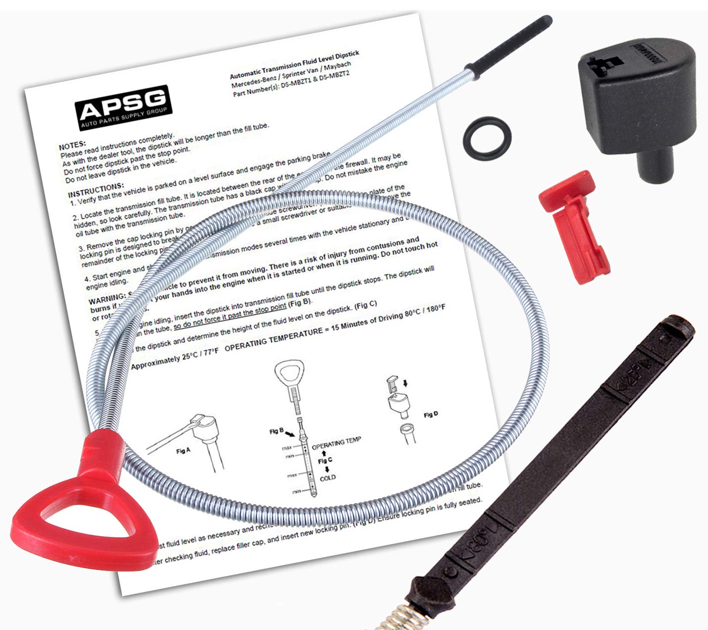 APSG packaging for Mercedes 722.6 dipstick tool promotes easy DIY checks.