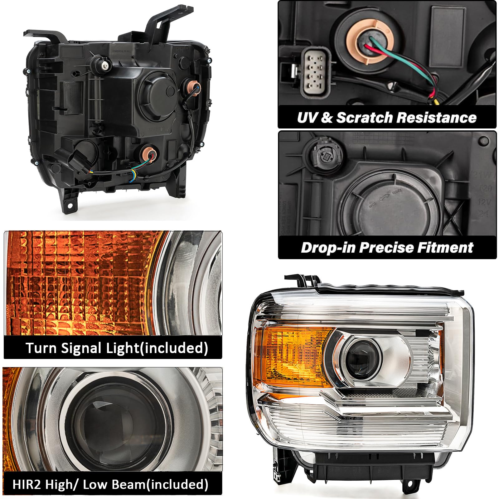 APSVE headlight assembly for 2015-2019 GMC Sierra 2500HD/3500HD compatibility and fit