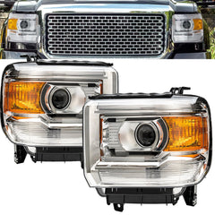 APSVE chrome amber driver-side headlight with bulbs for GMC Sierra enhances nighttime visibility