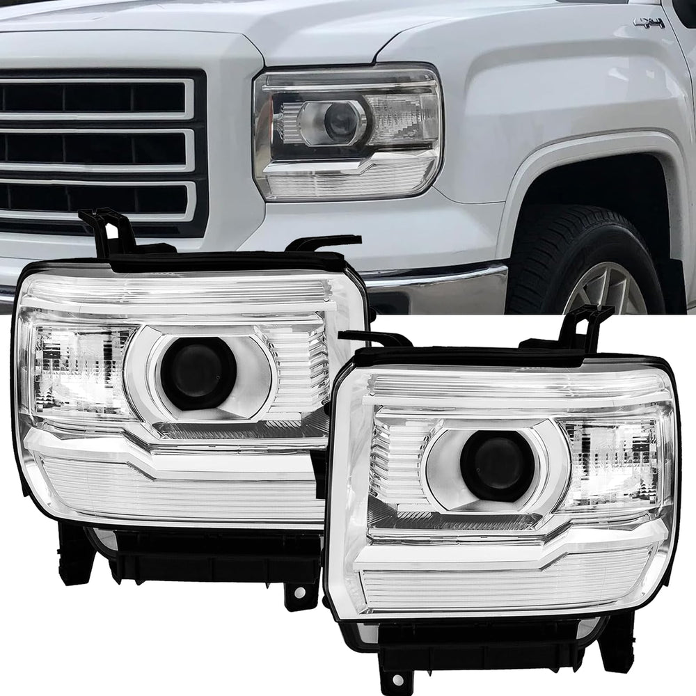 APSVE GMC Sierra 1500 driver side headlight with chrome housing for enhanced night visibility