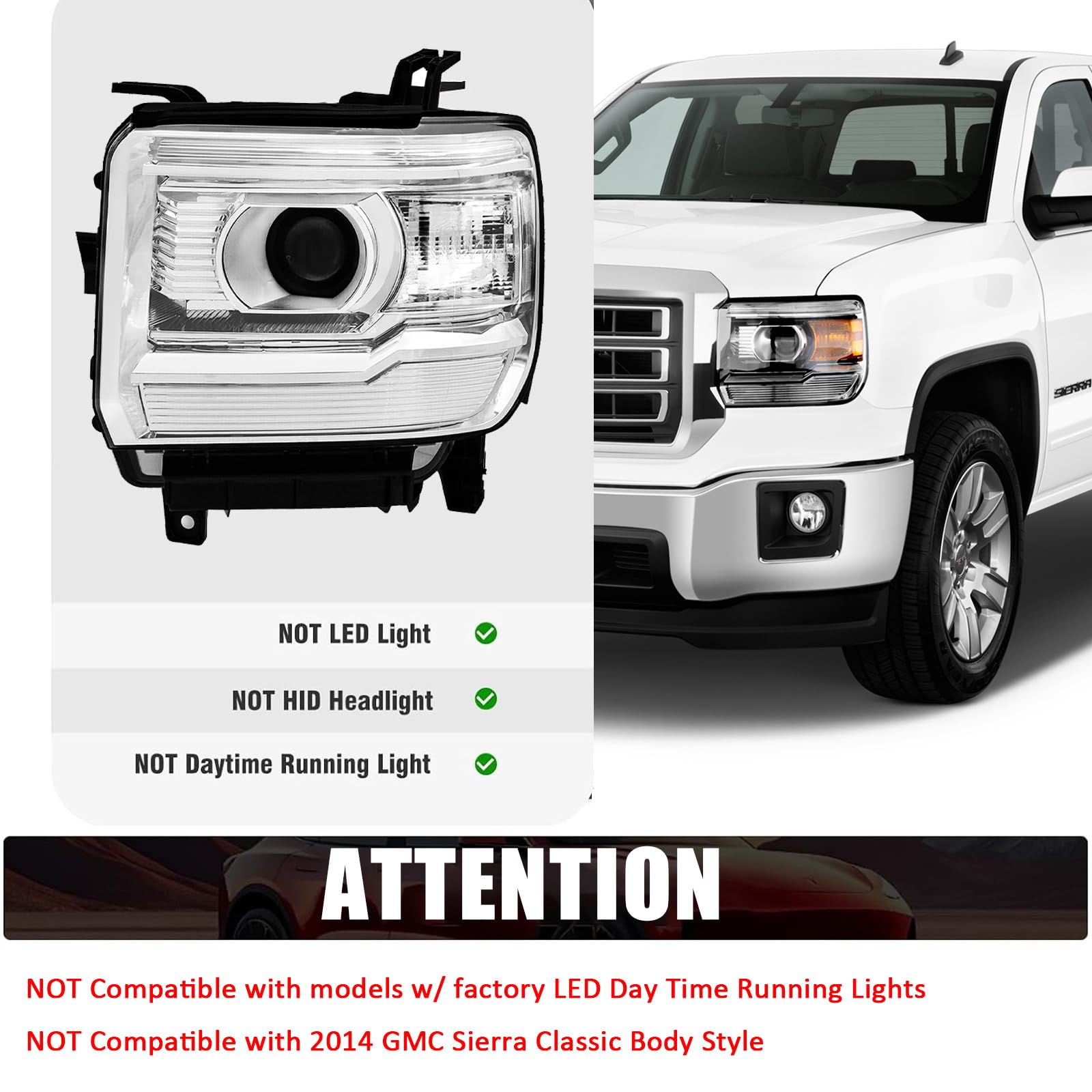 APSVE Sierra 2500HD driver side headlight with included bulbs