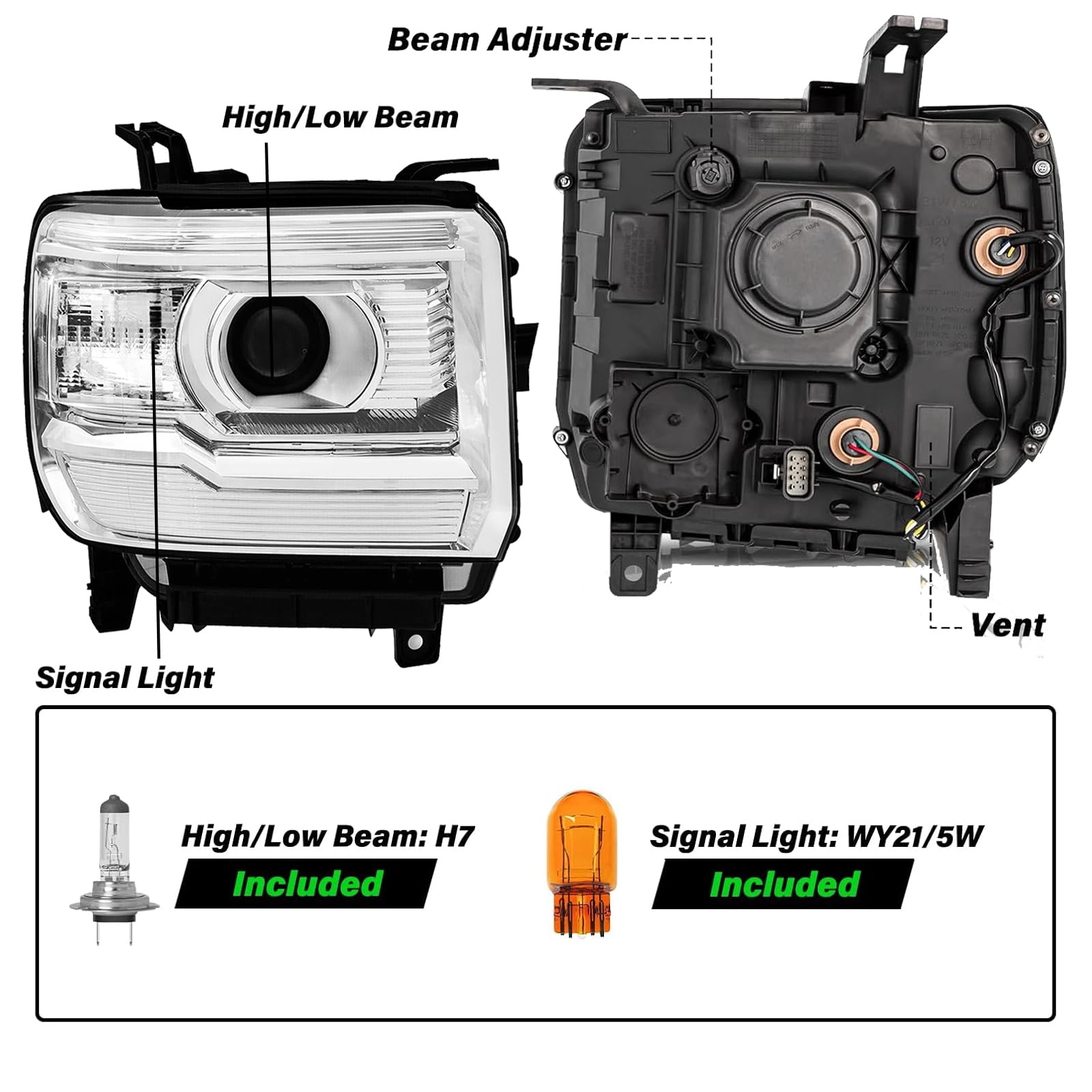 APSVE Sierra 2500HD passenger side headlight with bulbs included
