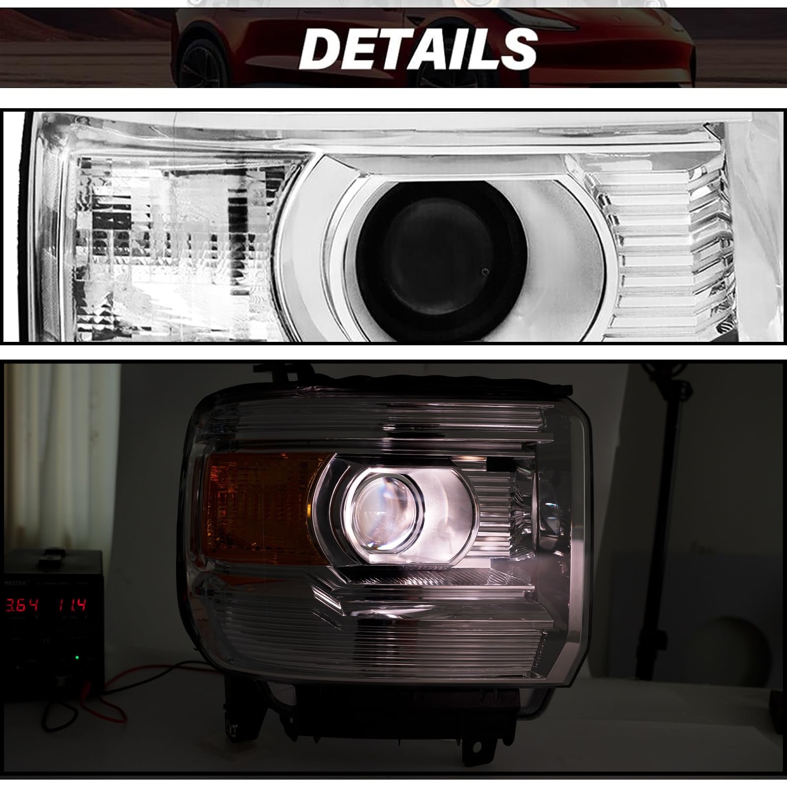 APSVE Sierra 3500HD passenger side headlight supports clear beam pattern