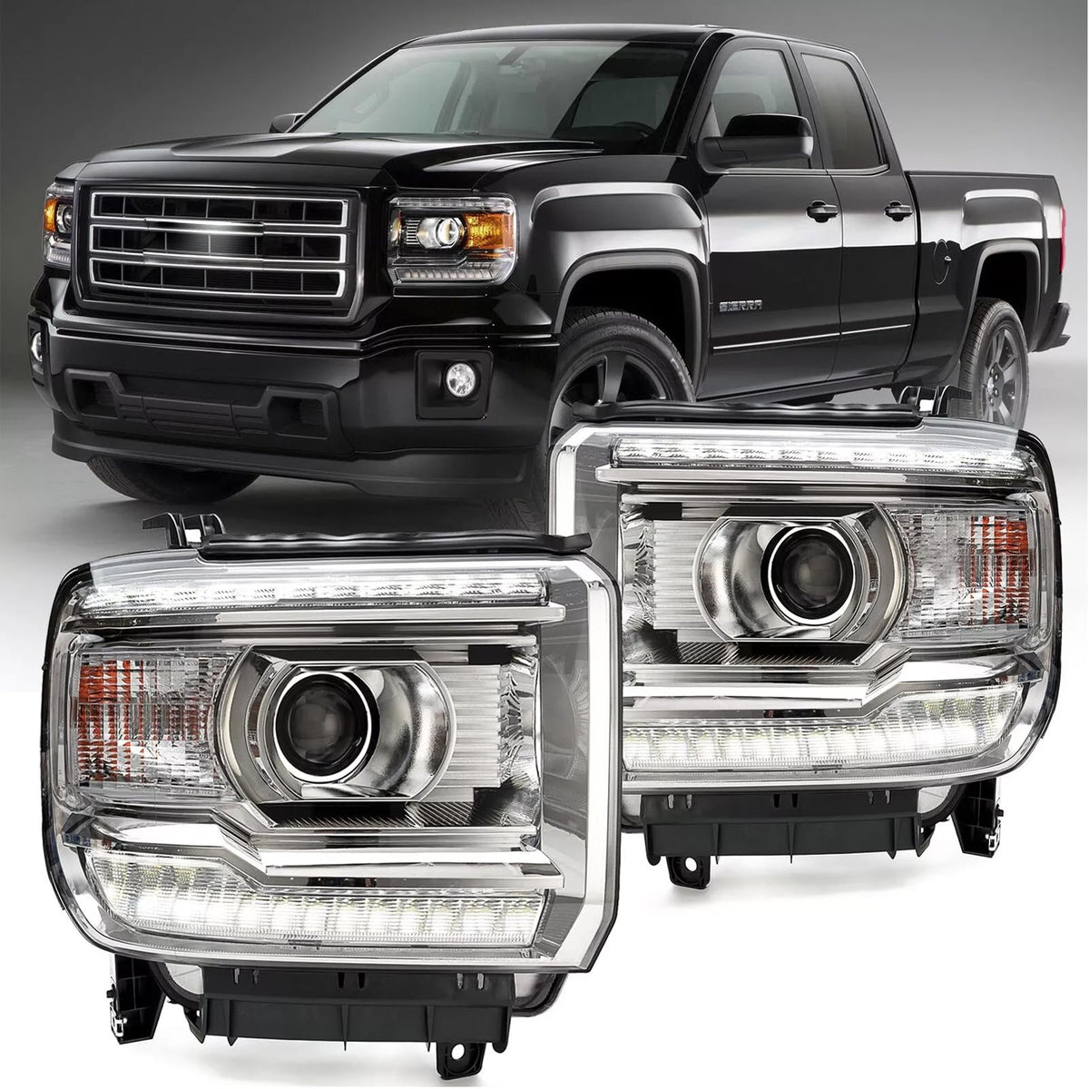 APSVE headlight driver-side assembly with chrome housing improves nighttime visibility