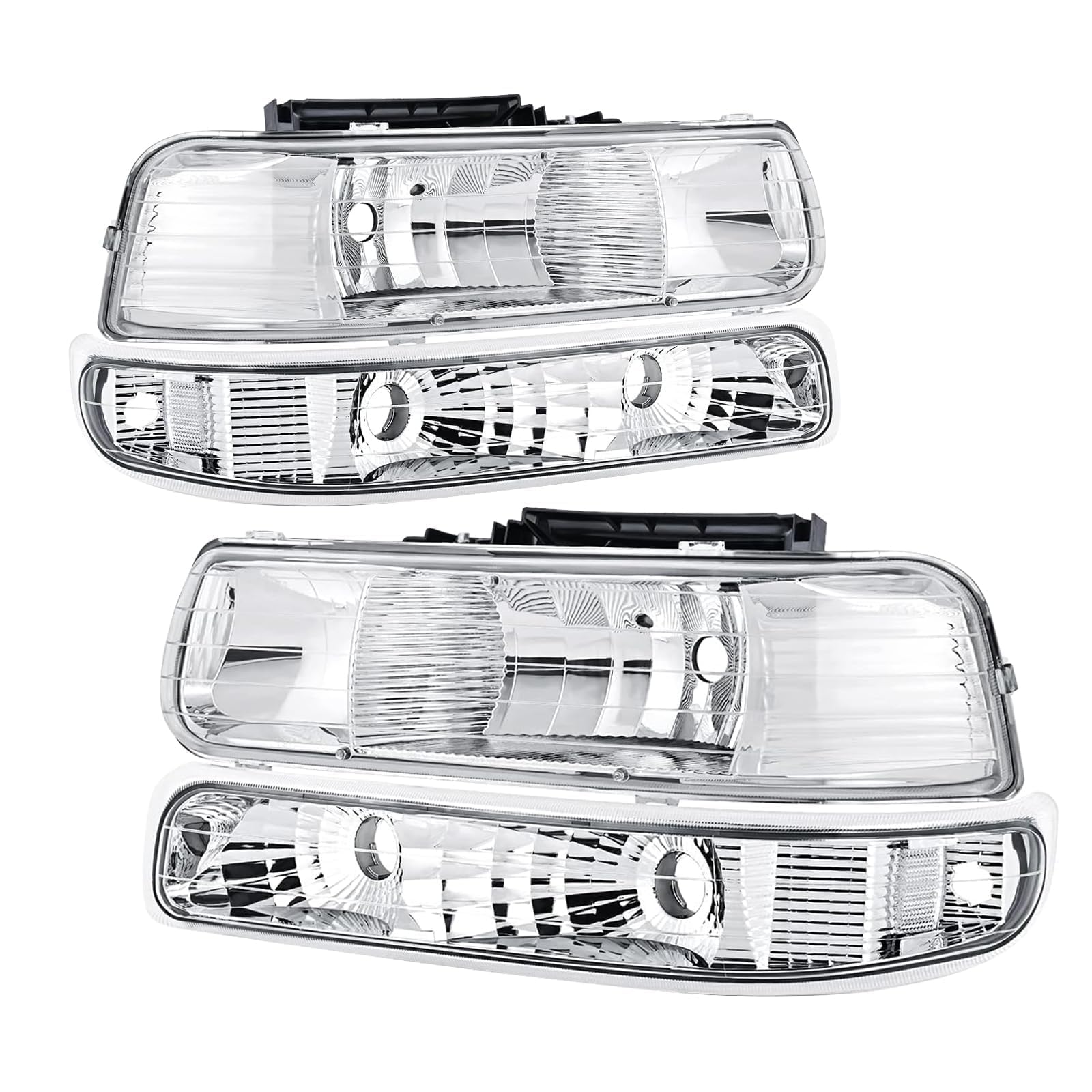APSVE headlights assembly front chrome housing with clear lens for Chevy Silverado