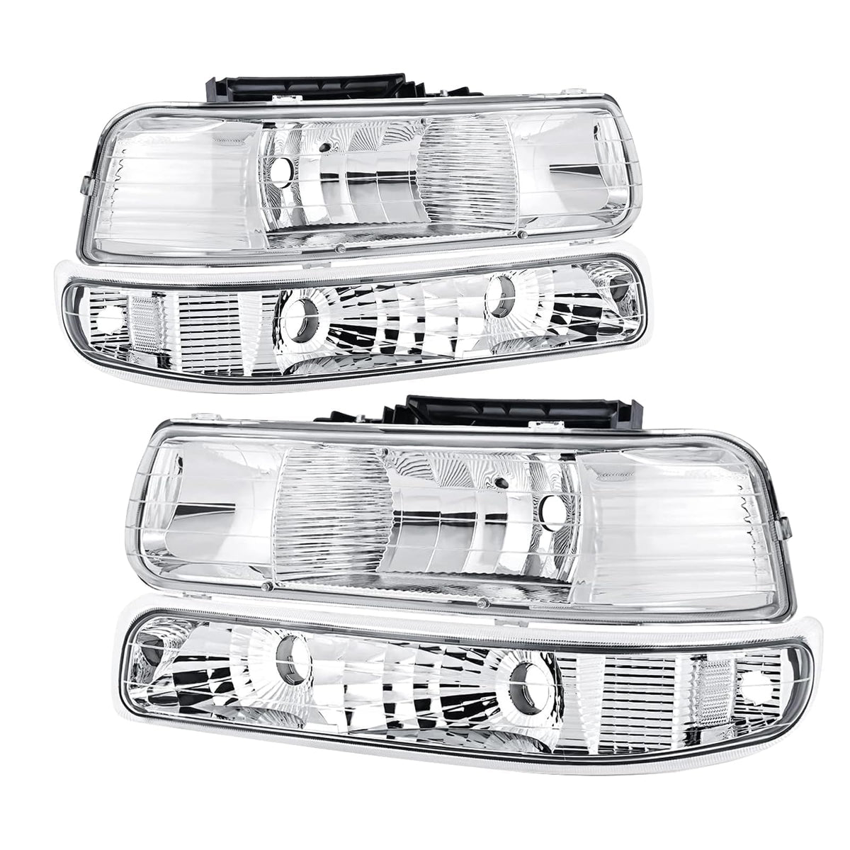 APSVE headlights assembly front chrome housing with clear lens for Chevy Silverado