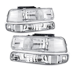 APSVE headlights assembly front chrome housing with clear lens for Chevy Silverado
