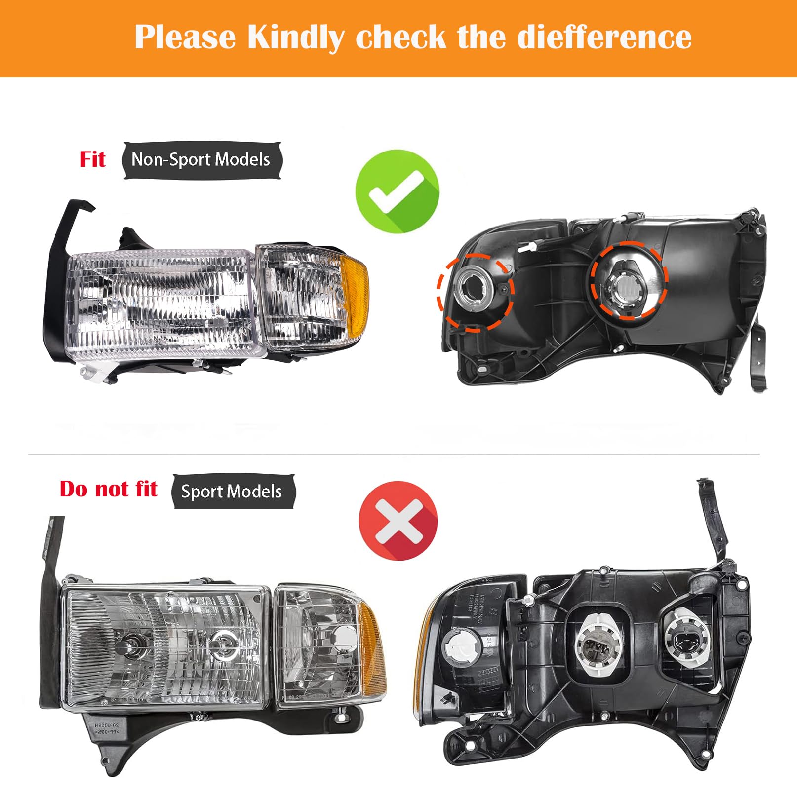 APSVE plug-n-play headlight fits OE mounting on Ram non-sport models