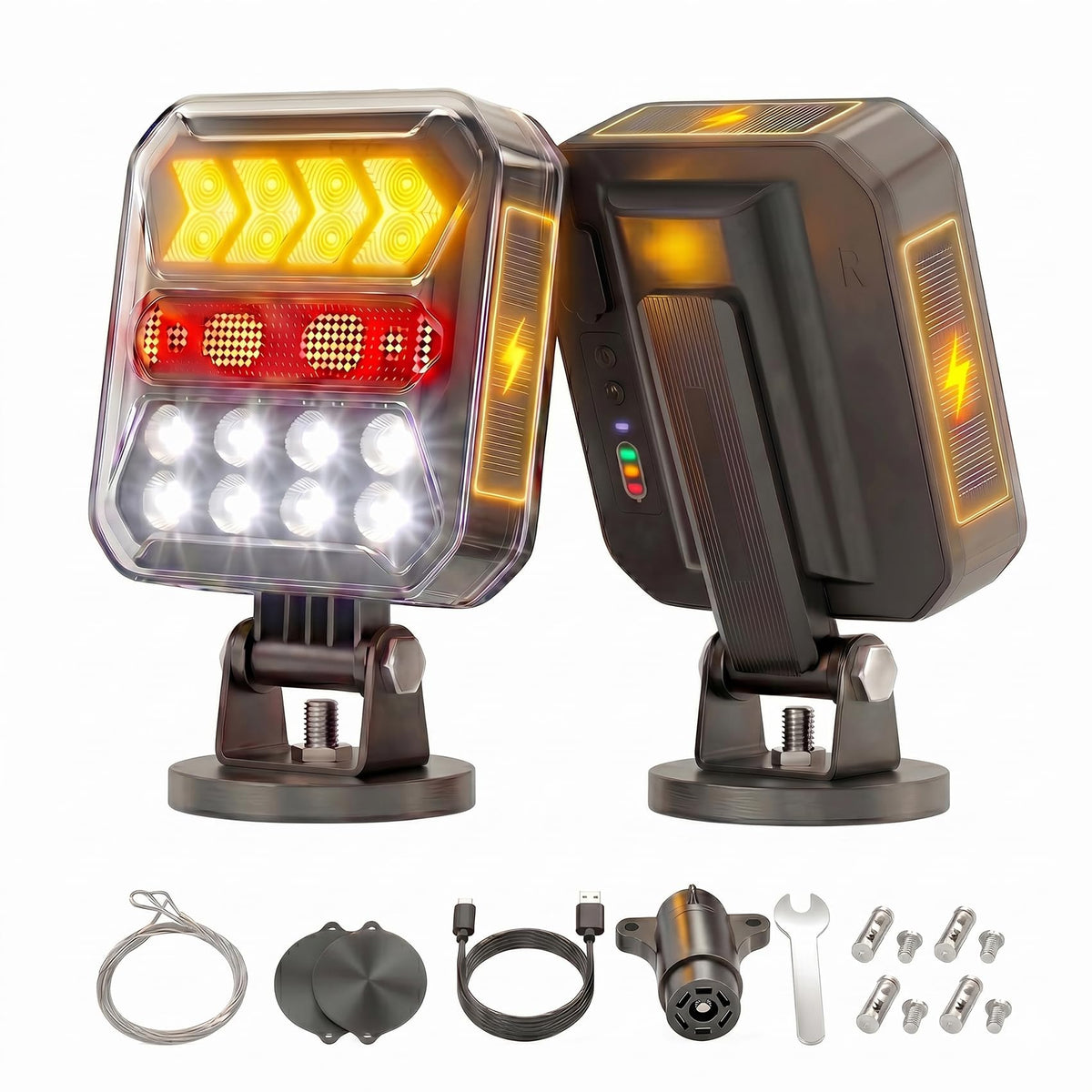 Apunga solar panel trailer light provides on-road power for extended visibility.