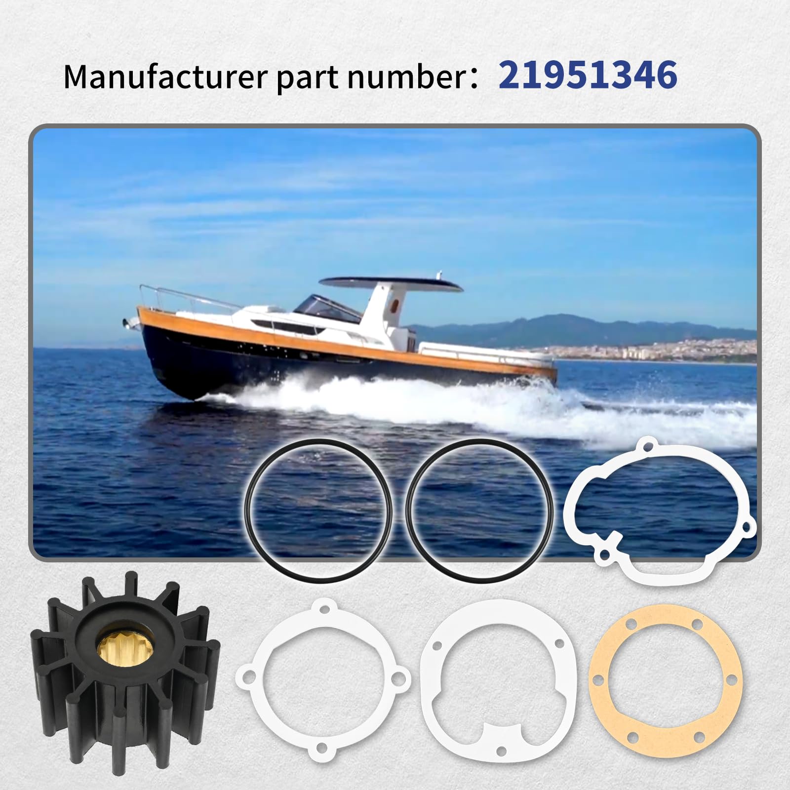 AQBB impeller dimensions shown for precise fit in Volvo Penta and Johnson models.