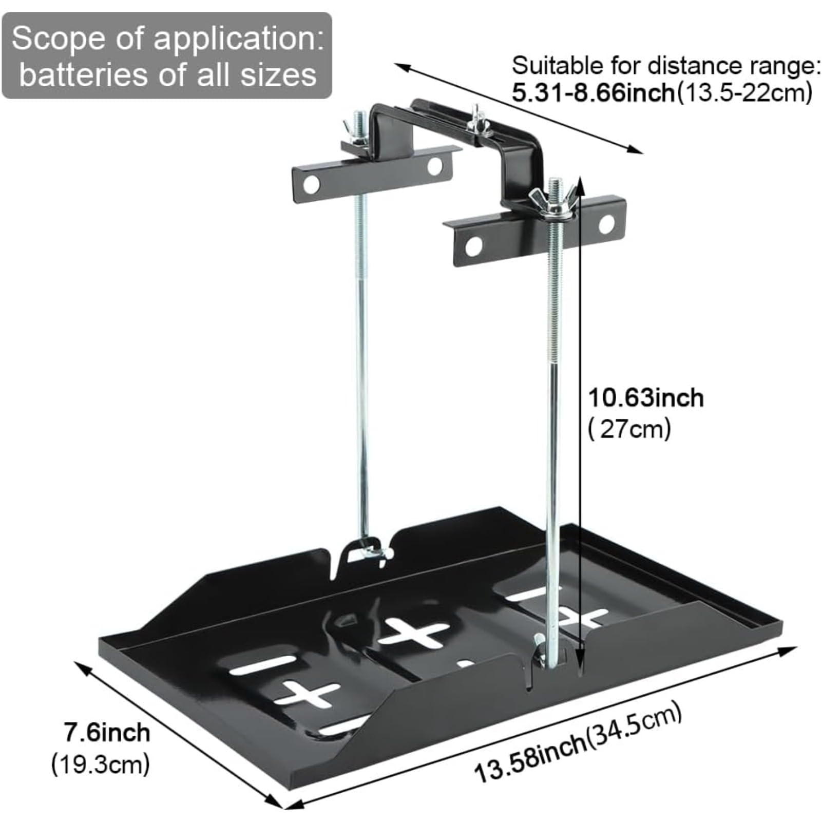 AQEENURA battery tray 13-39inch showing universal fit and organized storage.