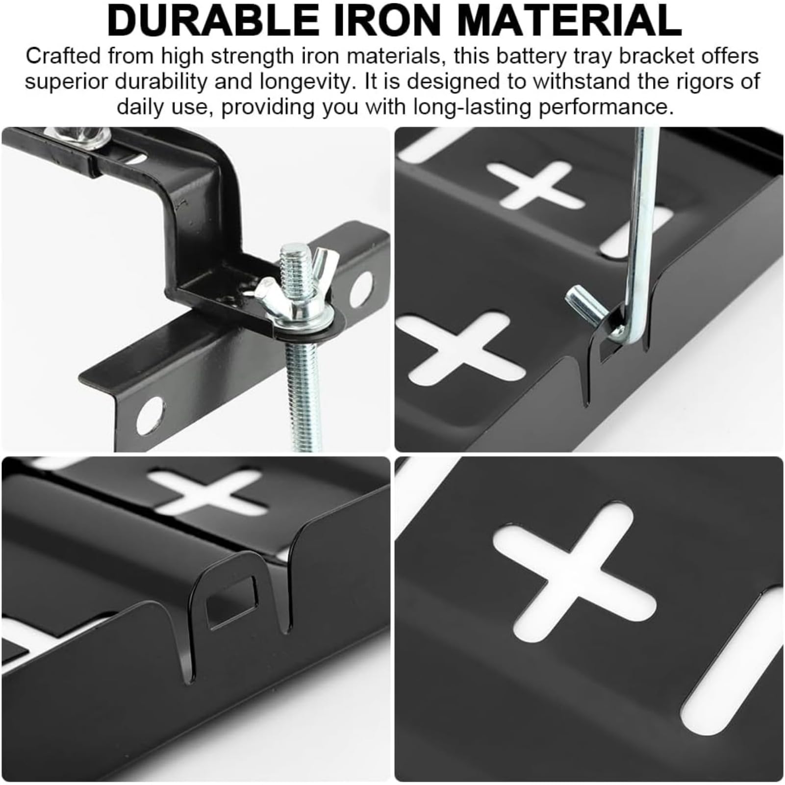 AQEENURA universal fit battery tray bracket for various cars and boats.