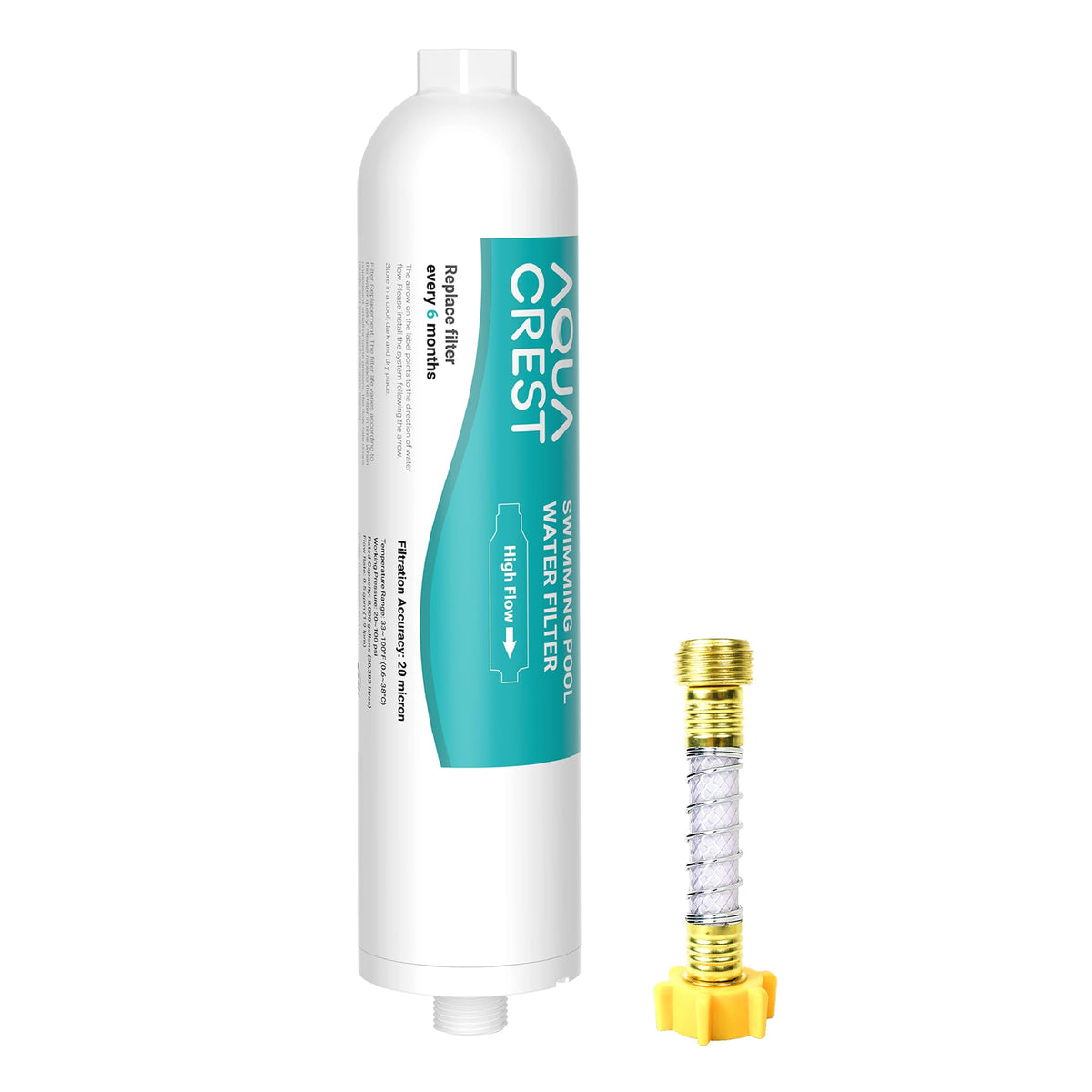 Aqua Crest RV filter hose-end connection for clean water on trips