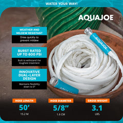 Lightweight Aqua Joe hose at 3.1 lbs for easy handling