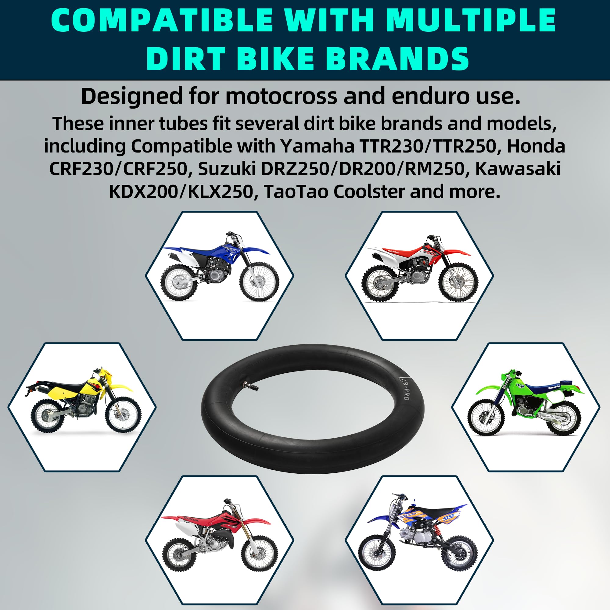 AR-PRO 18-inch dirt bike tire inner tube mounted on wheel