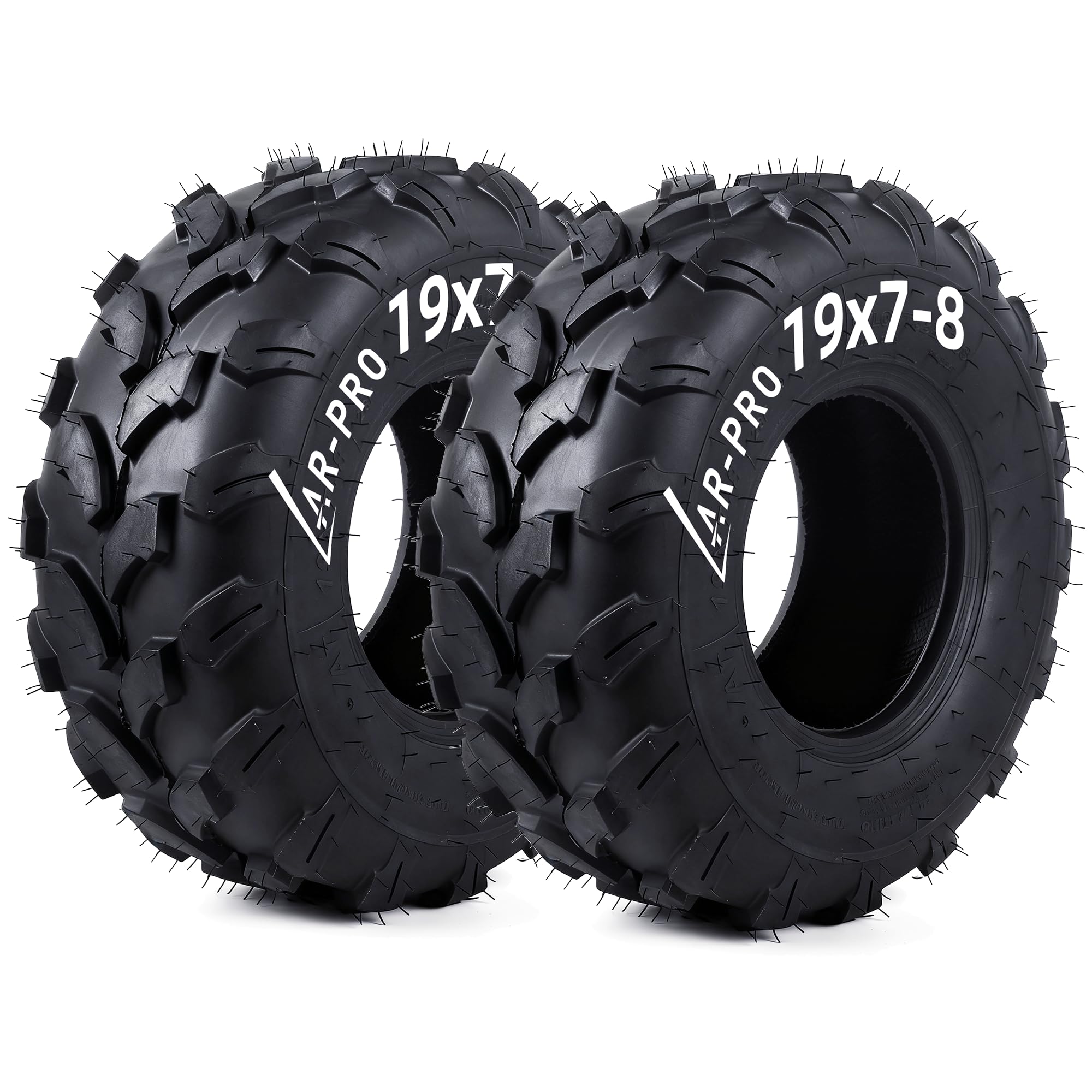 AR-PRO 19x7-8 tire with knobby tread improves traction on dirt and gravel