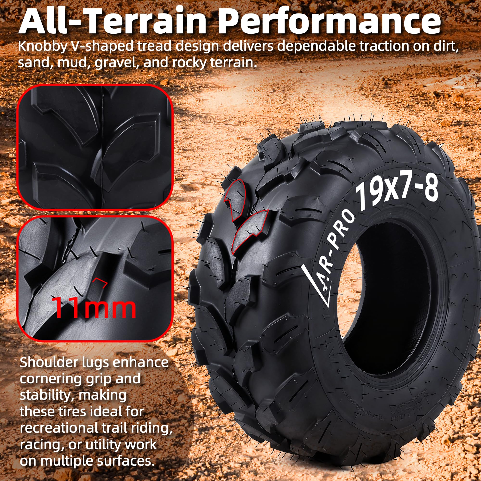 AR-PRO 19x7-8 tire puncture resistance supports longer off-road sessions