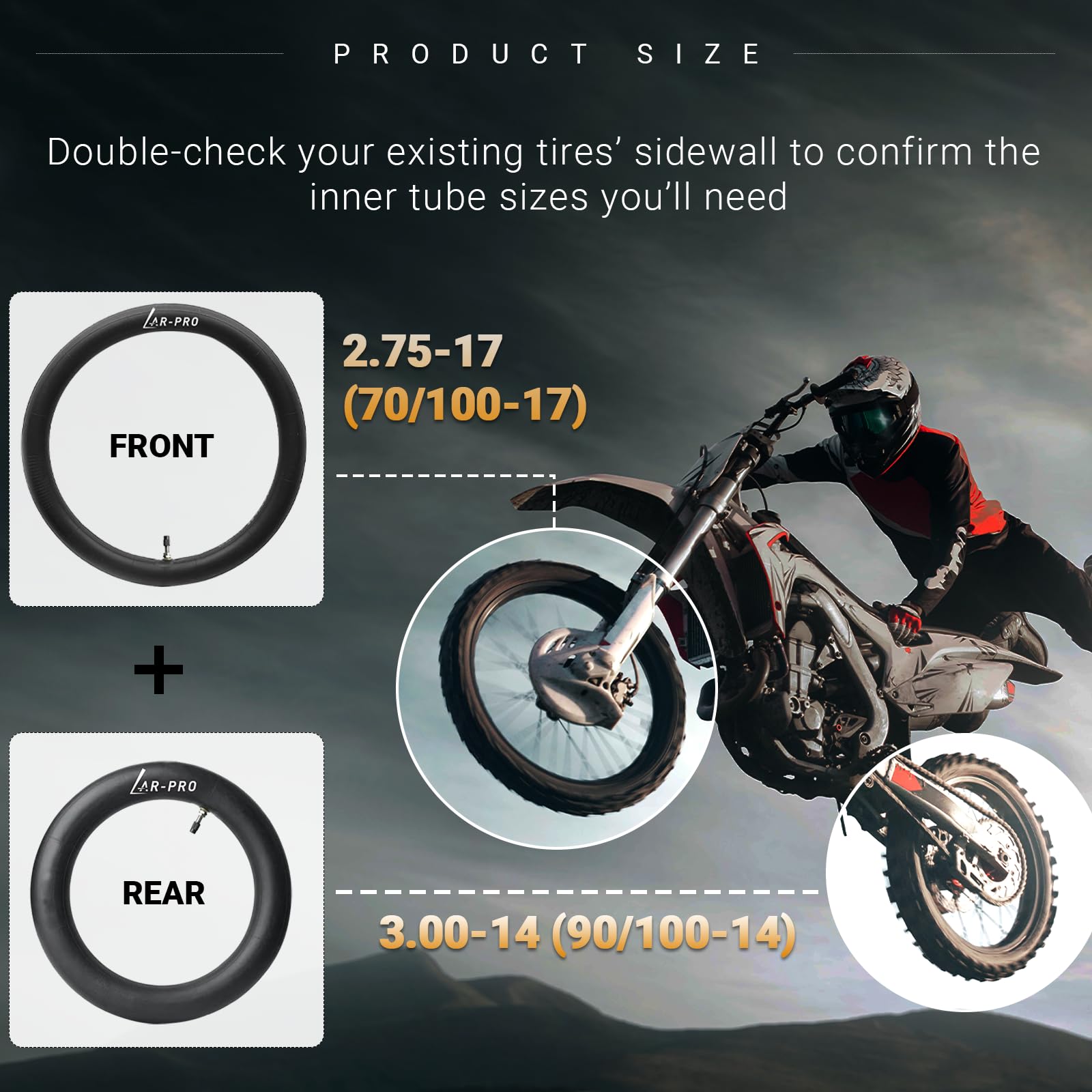 AR-PRO 3.00-14 rear inner tube compatible with common dirt bikes