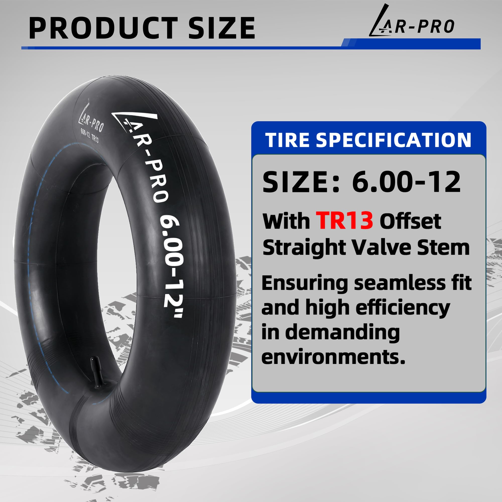 AR-PRO heavy duty inner tube with offset valve stem for versatile wheel compatibility