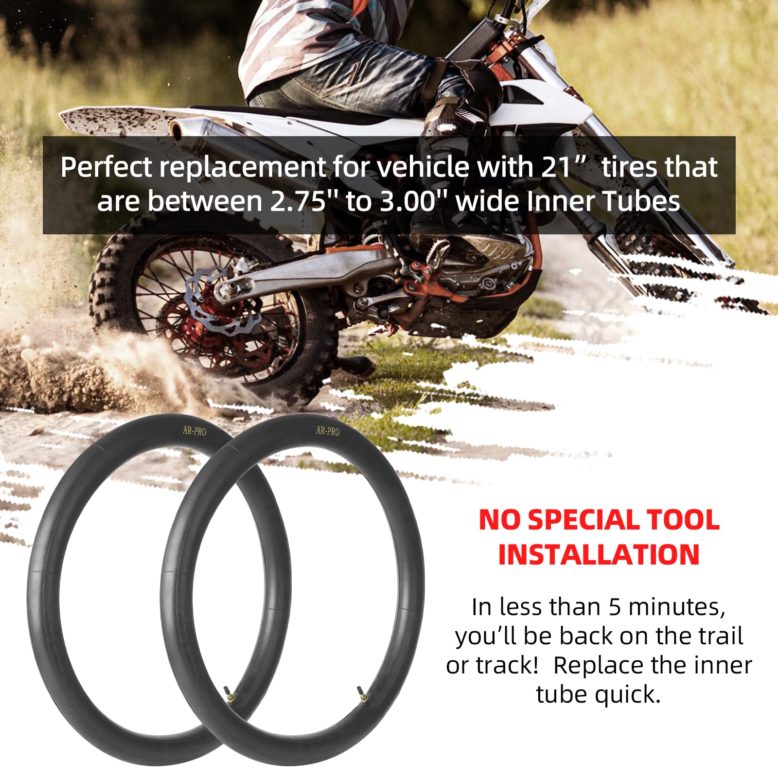 AR-PRO heavy-duty rubber inner tube offers durability for riders.