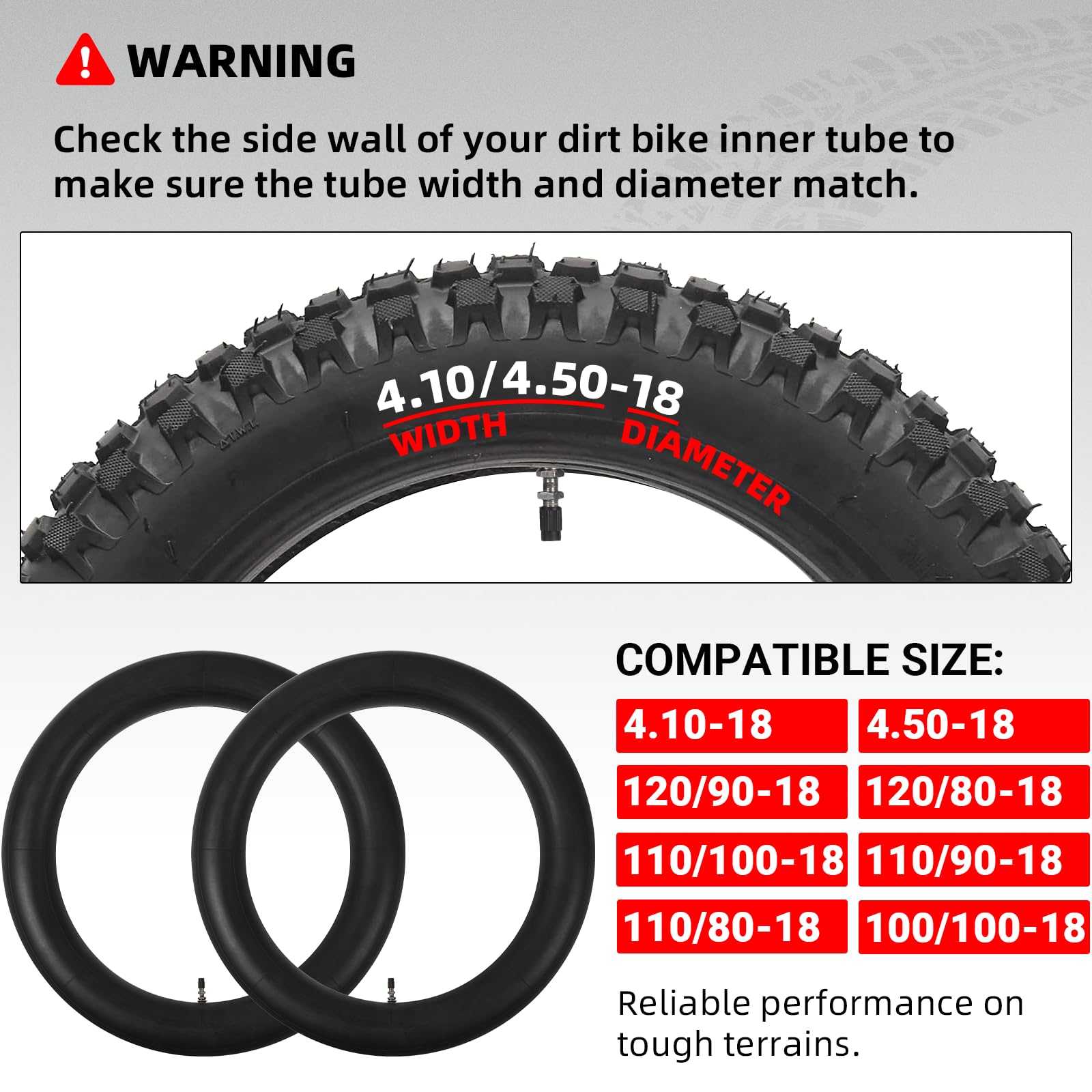AR-PRO inner tube for 4.10-18 to 4.50-18 tires, built tough for rough trails