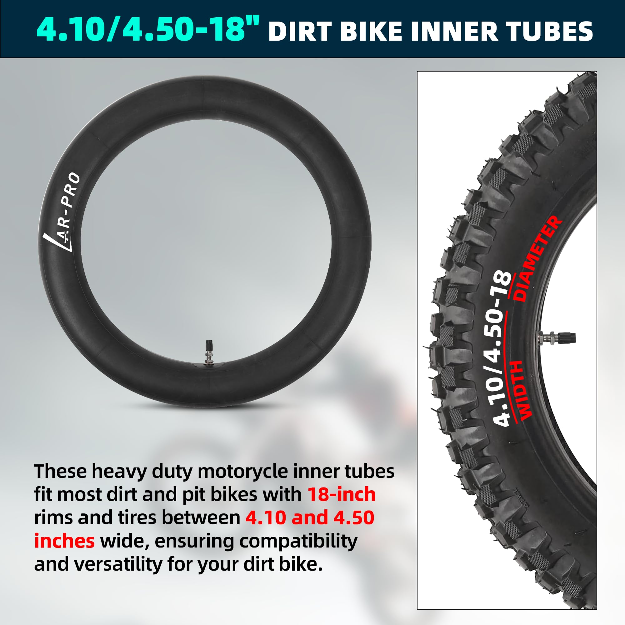 AR-PRO inner tube 110/100-18 with TR4 valve ready for off-road use