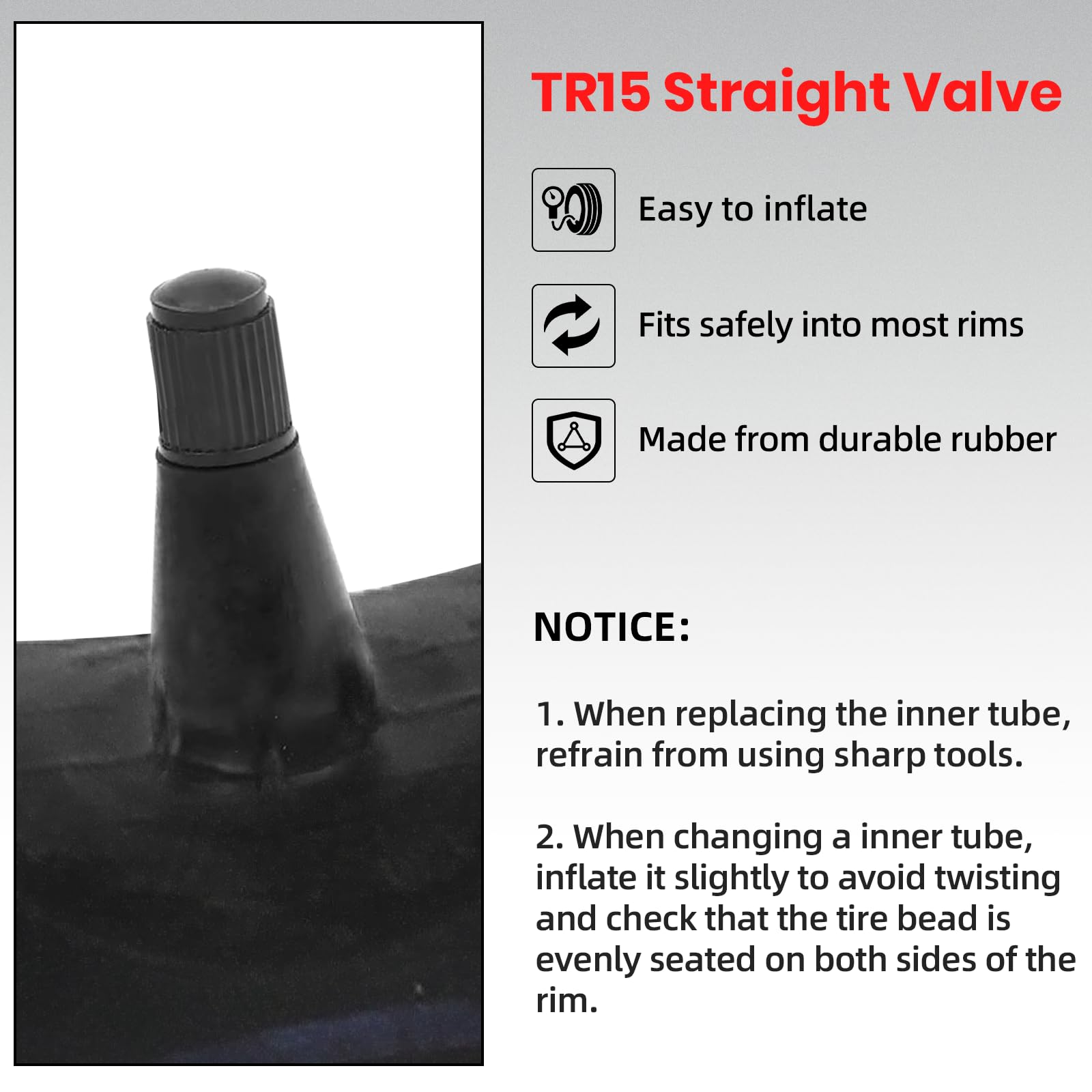 AR-PRO durable rubber valve stem improves inflation consistency and longevity.