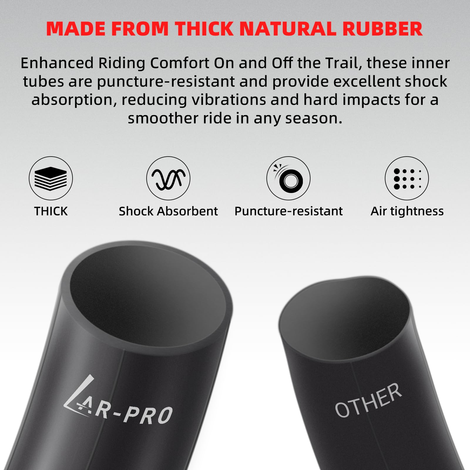 AR-PRO self-sealing inner tube helps reduce air loss during rides