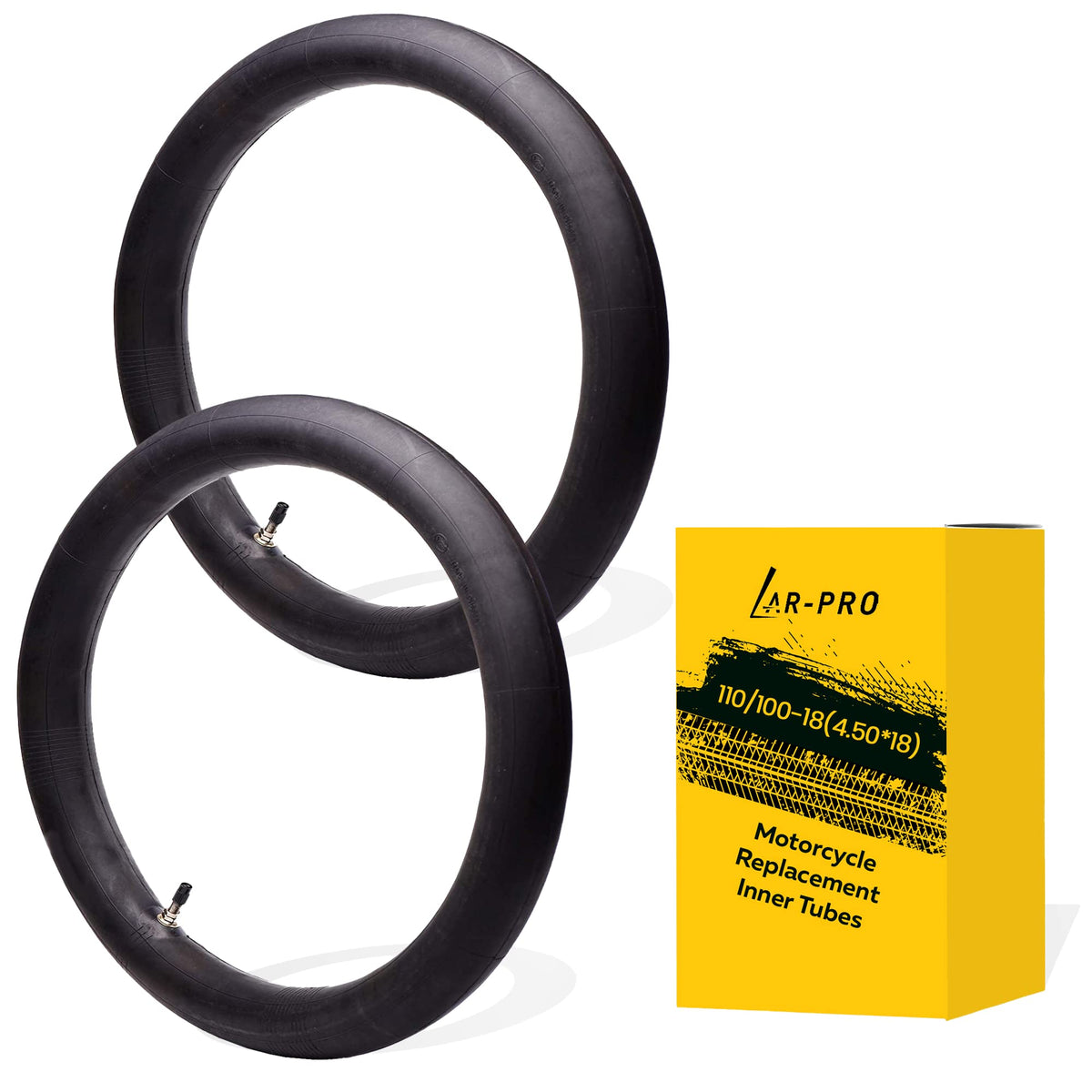 AR-PRO two-pack 110/100-18 inner tubes for off-road riding, reliable tire support.