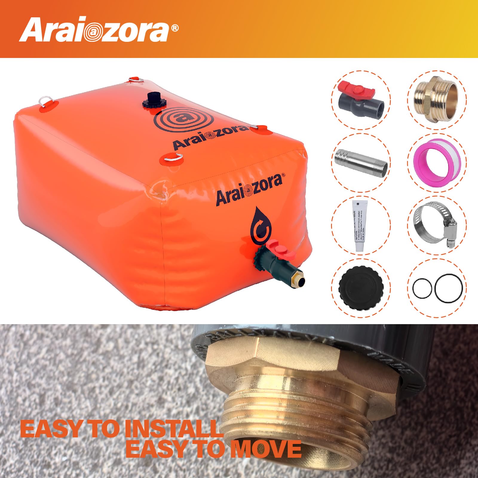 Folded Araiozora bladder for compact storage after emptying