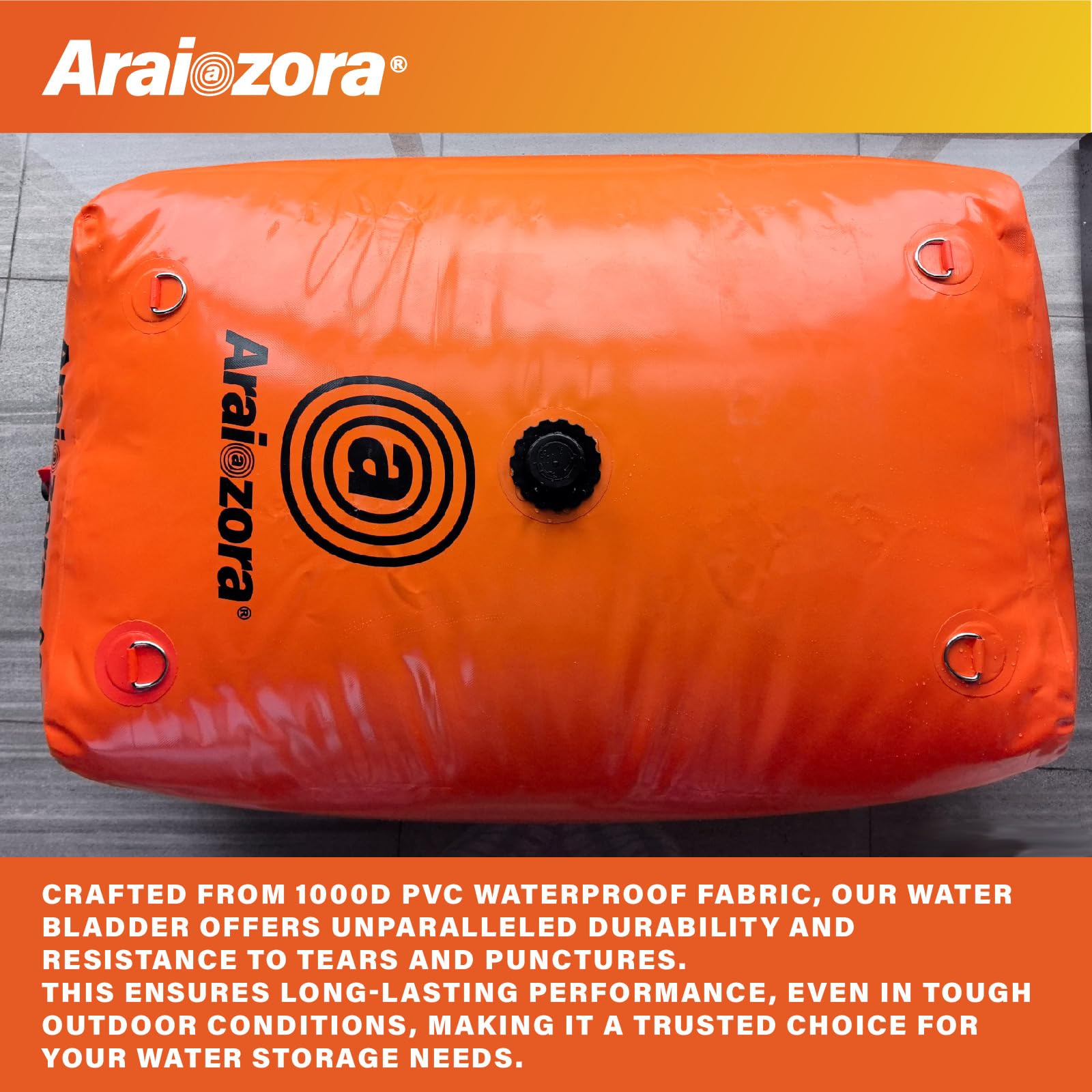 Four stainless steel handles on the Araiozora water bladder tank