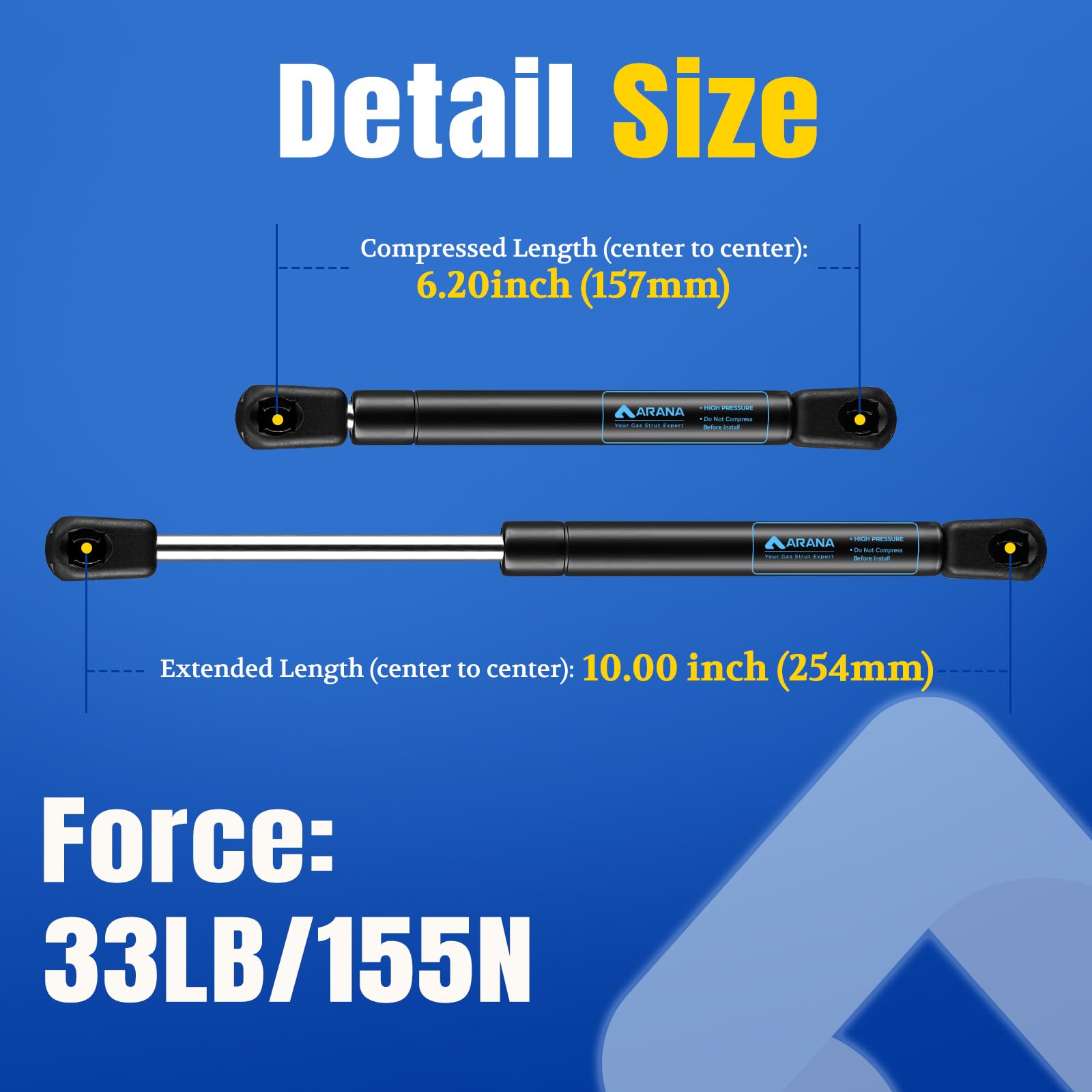 ARANA 10 inch gas struts on a truck toolbox lid providing reliable support during opening