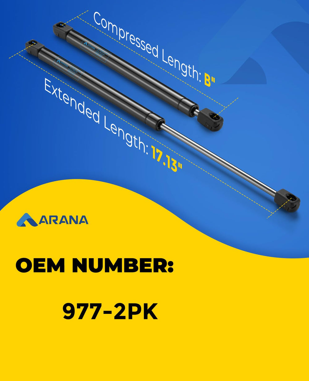 ARANA 977-2PK struts offer 17-inch extension for balanced lid support.