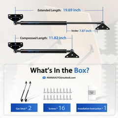 ARANA gas struts extended length shows lifting power