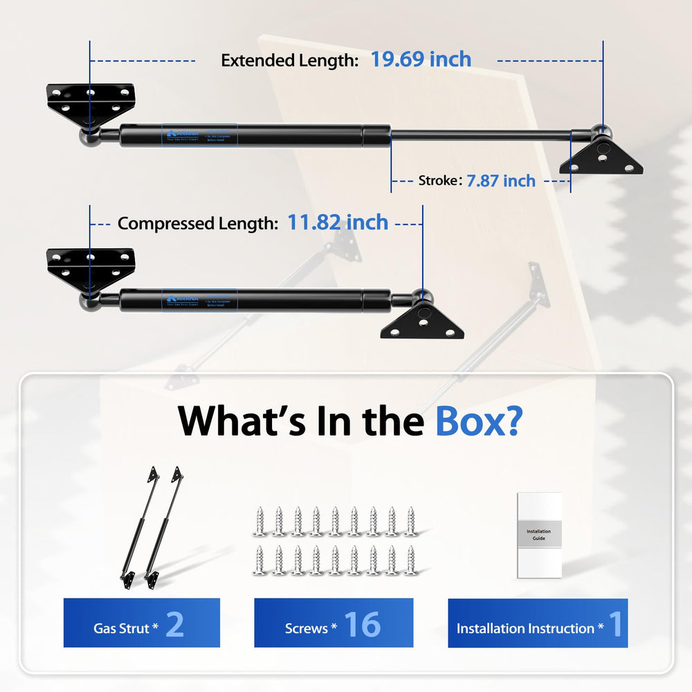 ARANA 20-inch gas struts lifting a heavy cabinet lid with ease.
