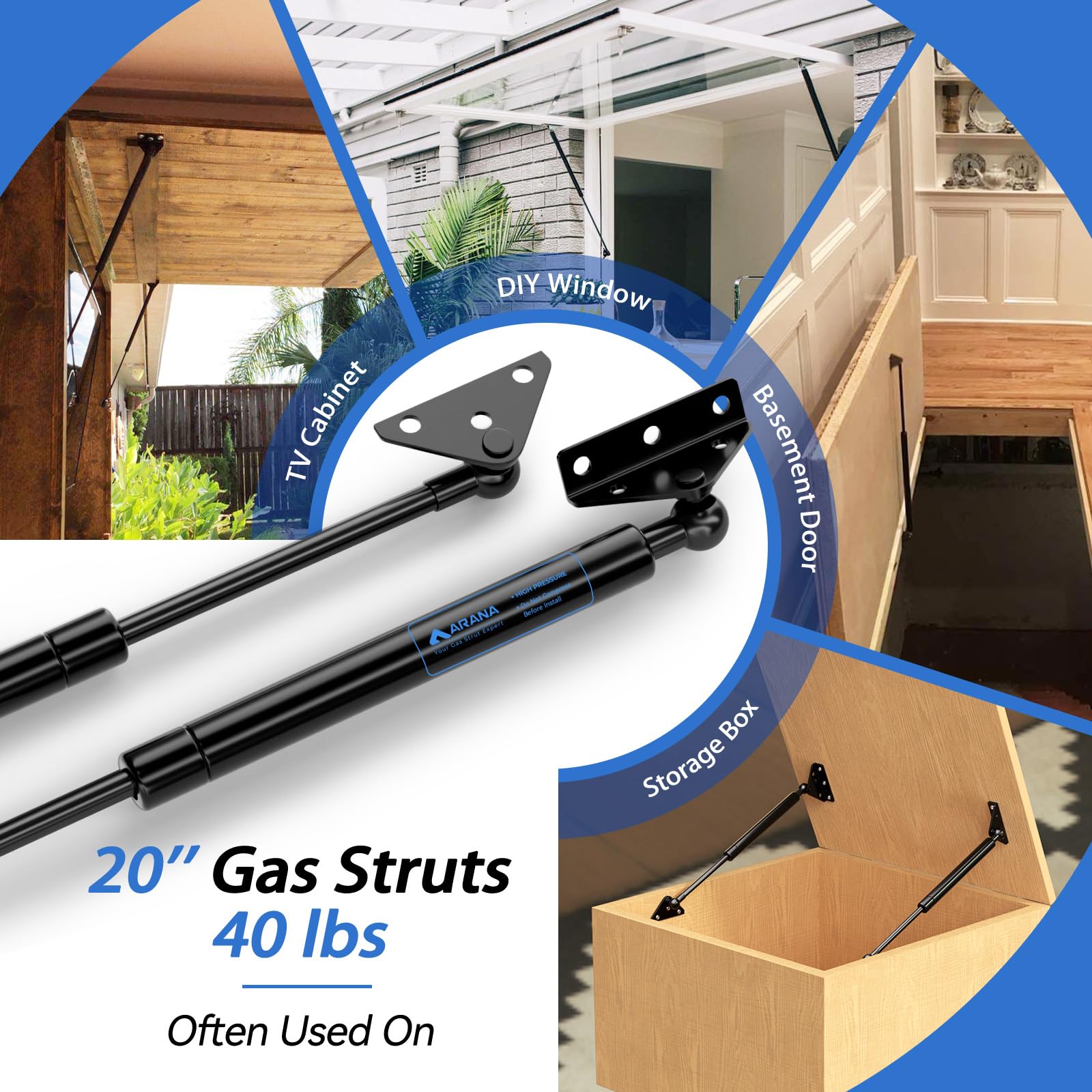 Integrated bracket design on ARANA gas struts for durable performance.