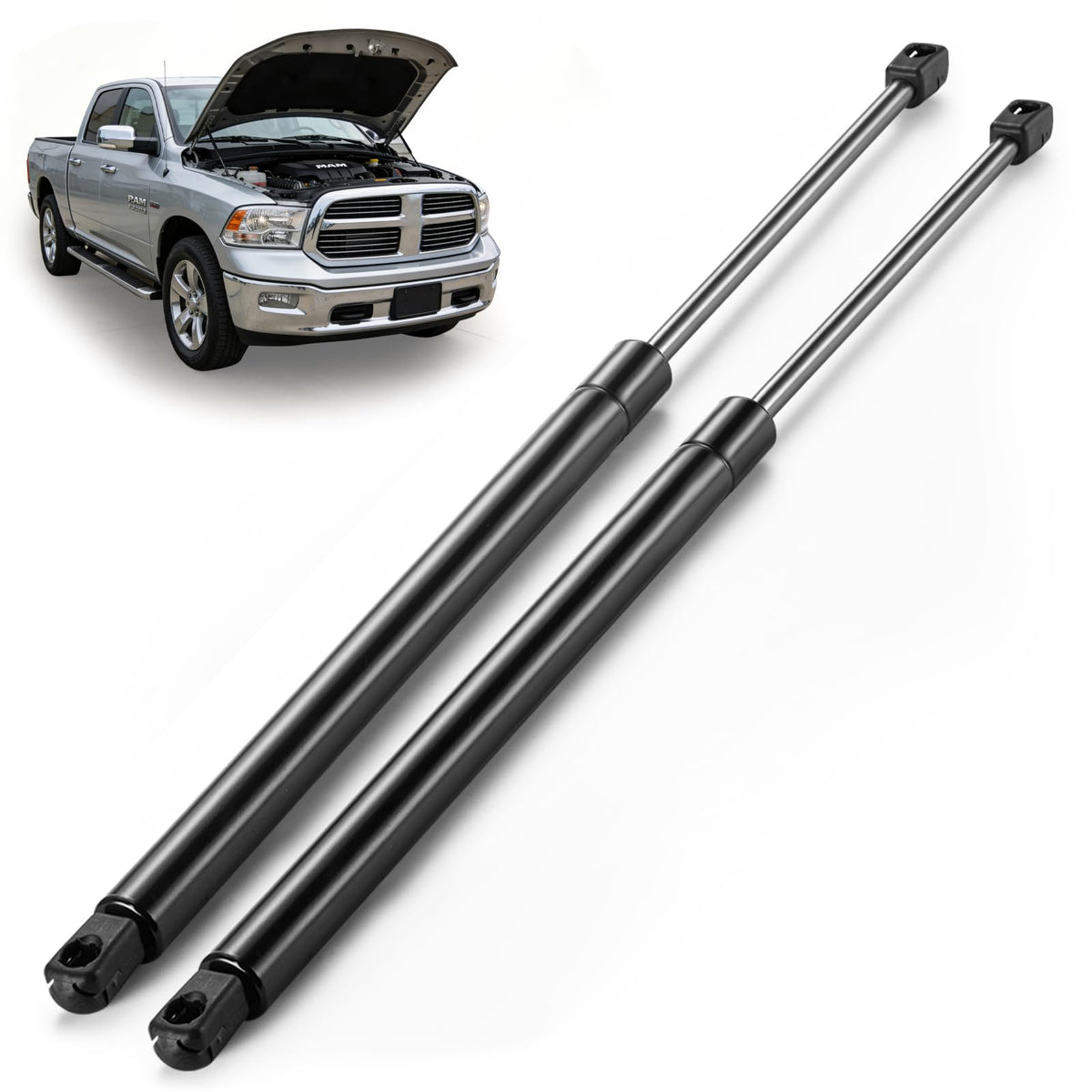 ARANA hood struts installed on a Ram for smooth lift