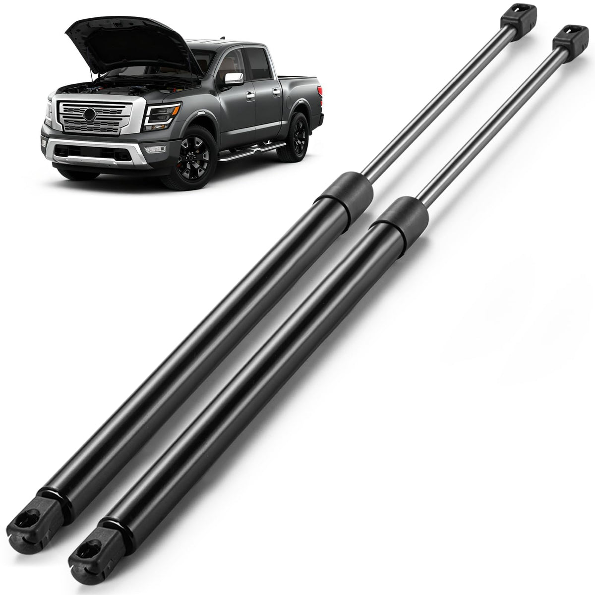 ARANA hood struts on Nissan Titan hood with chrome finish for reliable lift