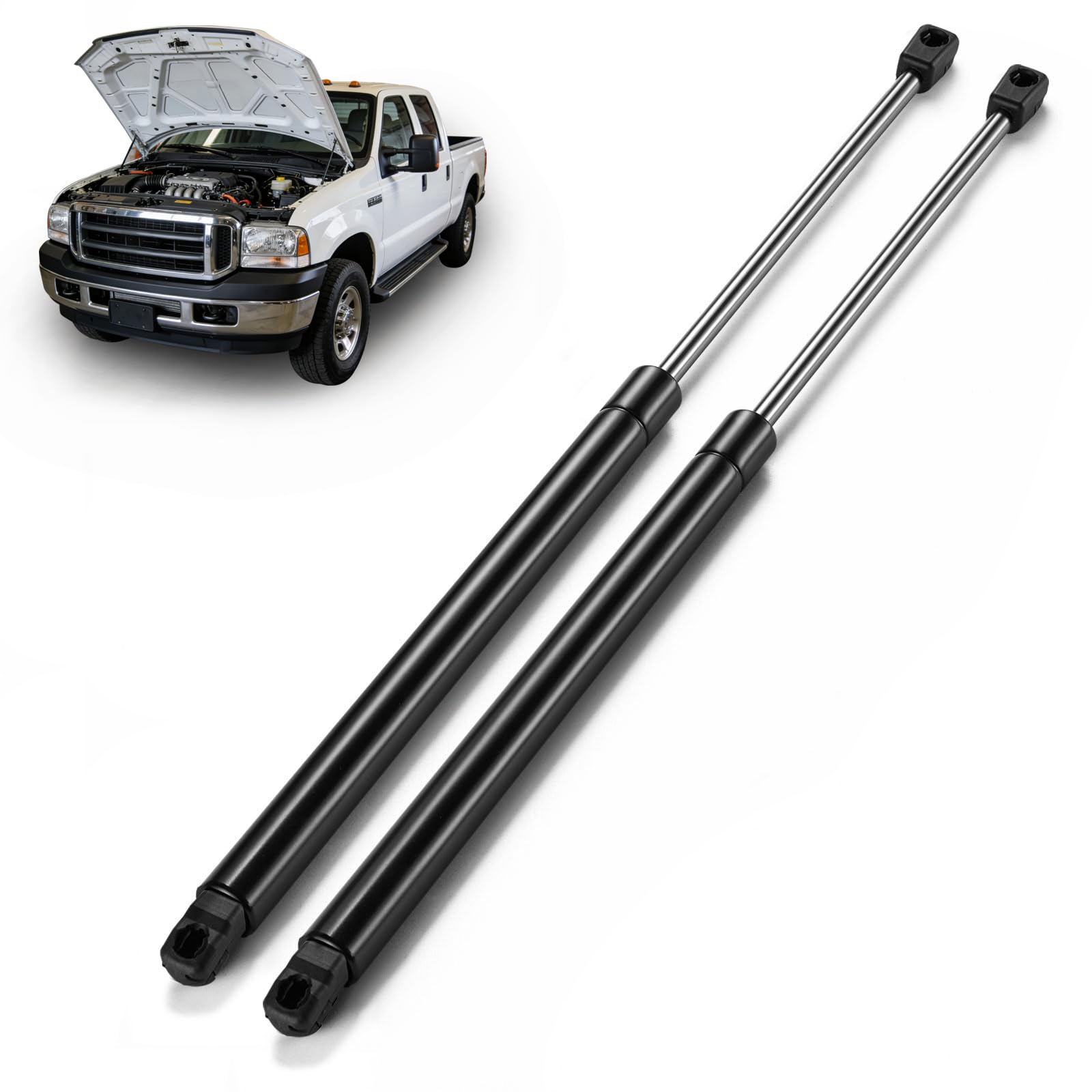 ARANA hood struts profile with chrome finish for Ford F-Series; easy installation.