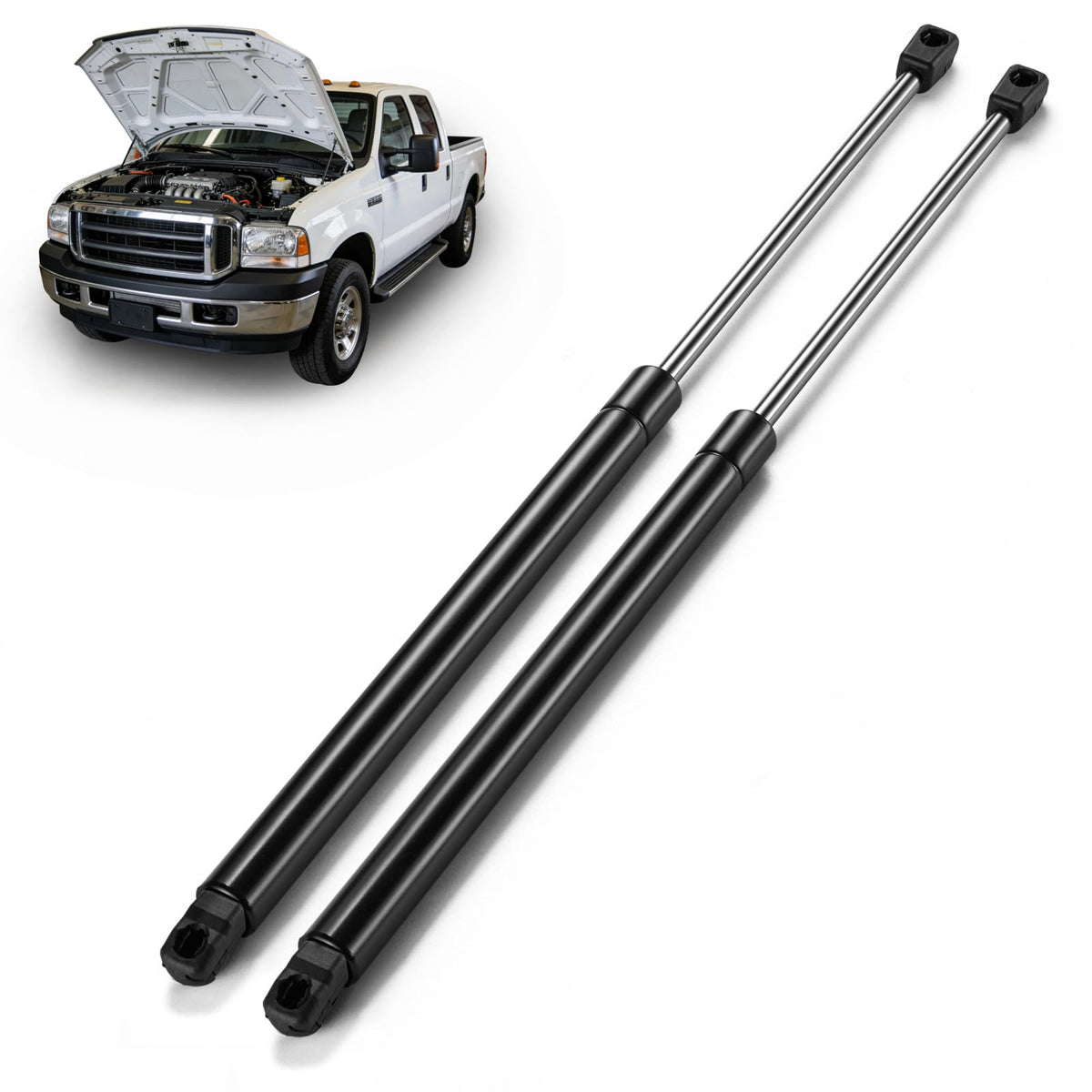 ARANA hood struts profile with chrome finish for Ford F-Series; easy installation.