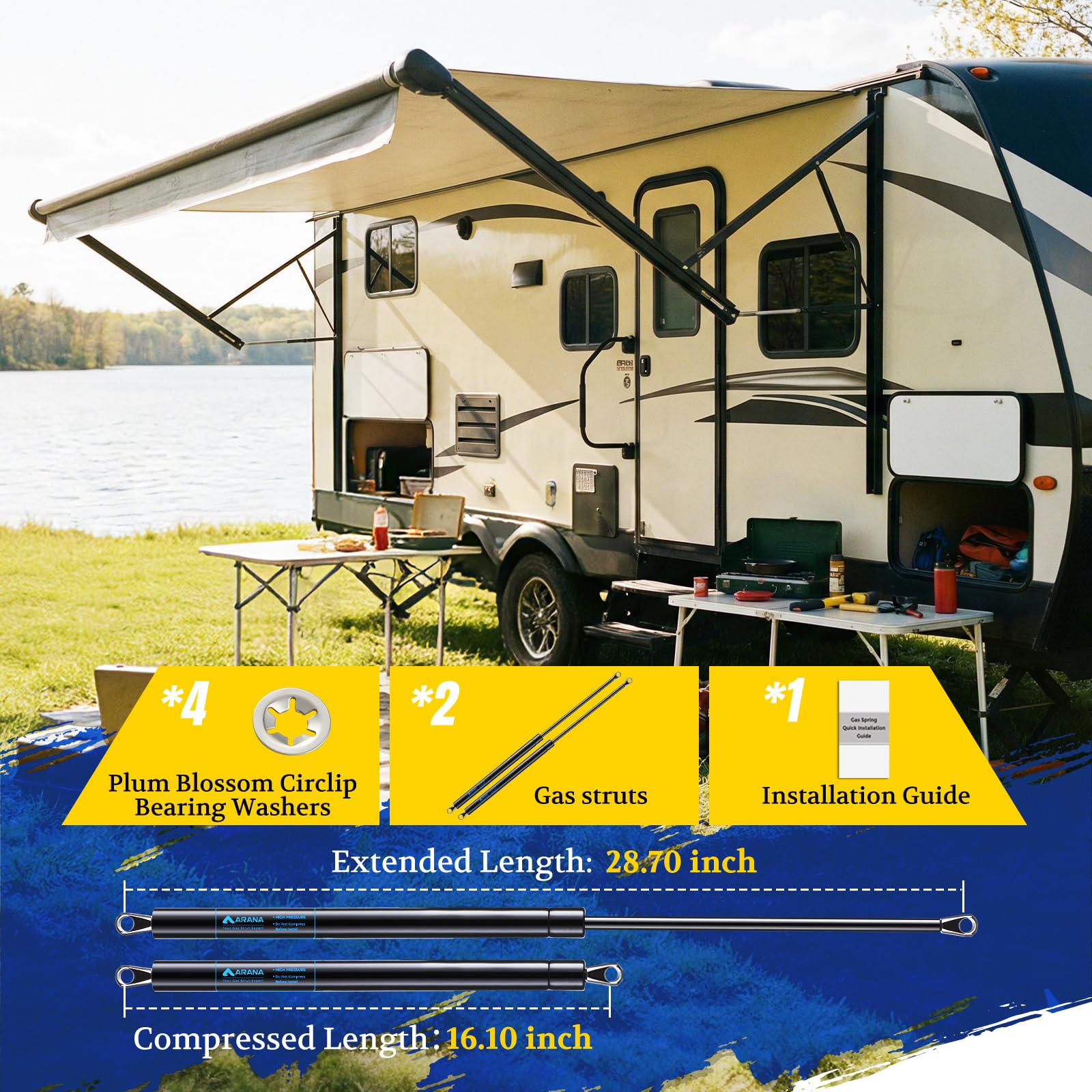 ARANA Solera 280343 gas shock right, dependable camper lift support.