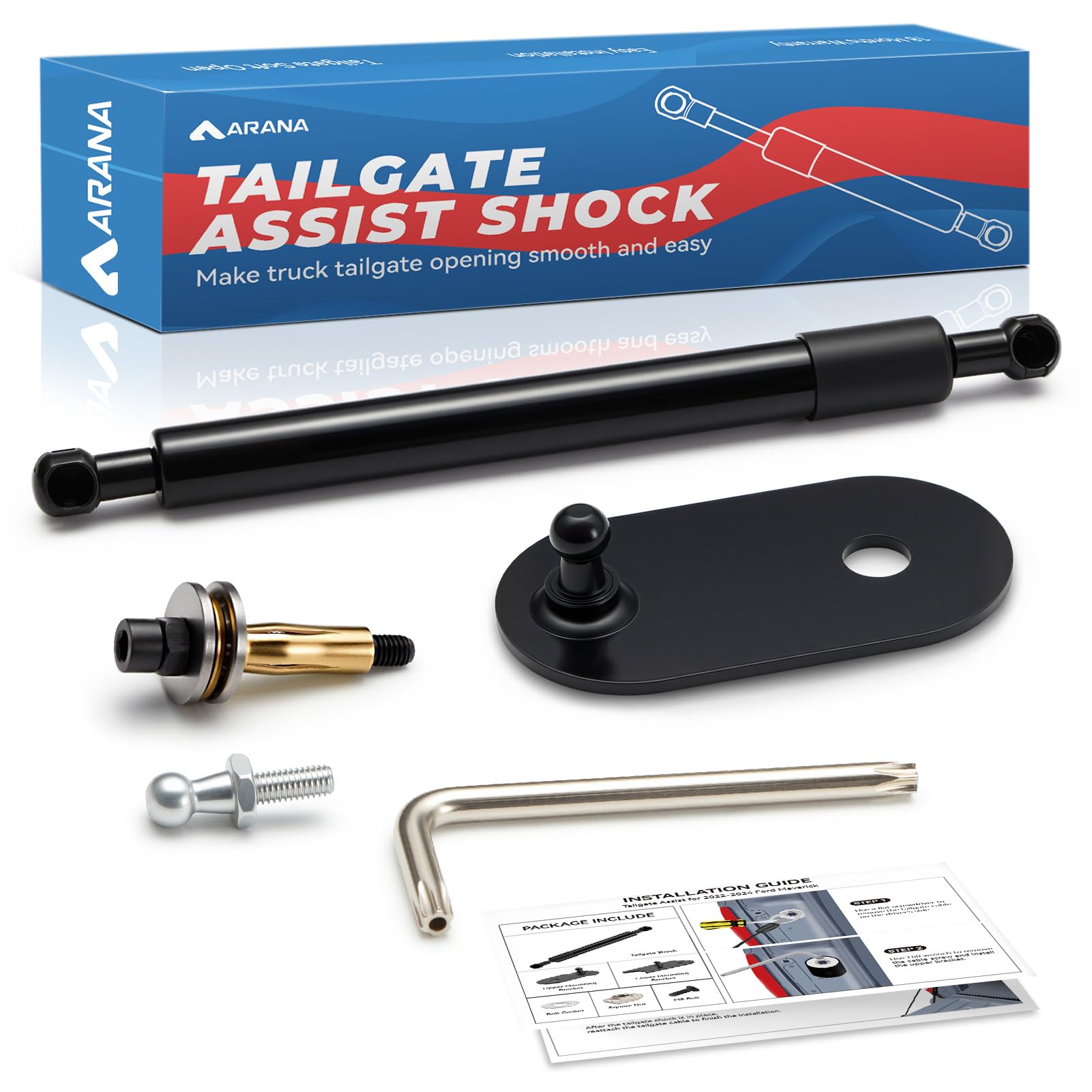 ARANA tailgate assist shock on Ford F-150 with installation view for smoother, safer tailgate.