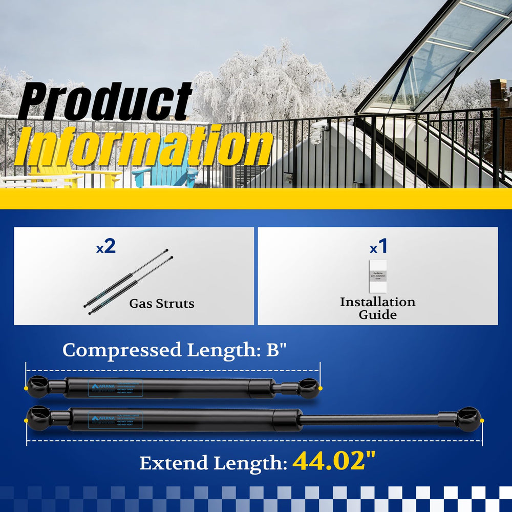 ARANA tonneau cover application with 44-inch gas struts delivering smooth lift.