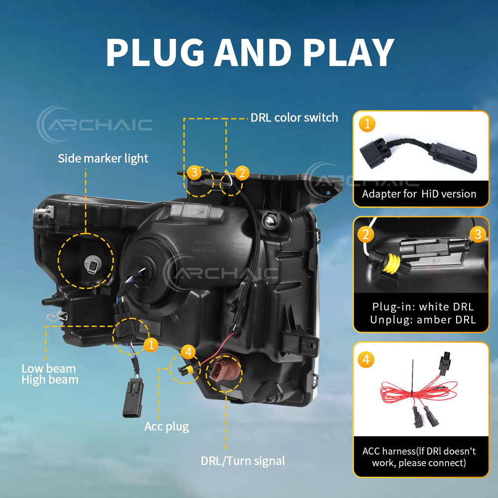 Archaic Headlights provide IP67 waterproof performance for Ford F-150 in all weather.